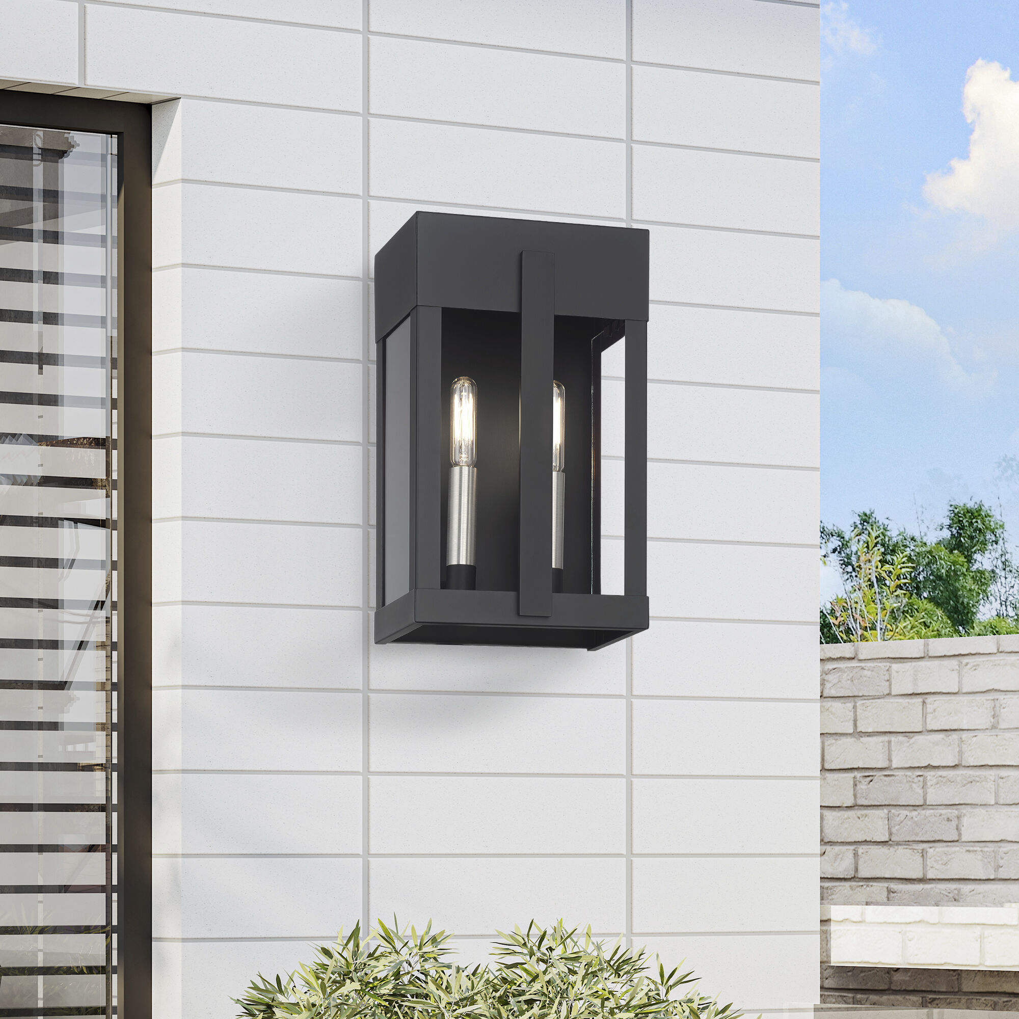 Berksford 2 Light 12 inch Black with Brushed Nickel Candles Outdoor Wall Lantern