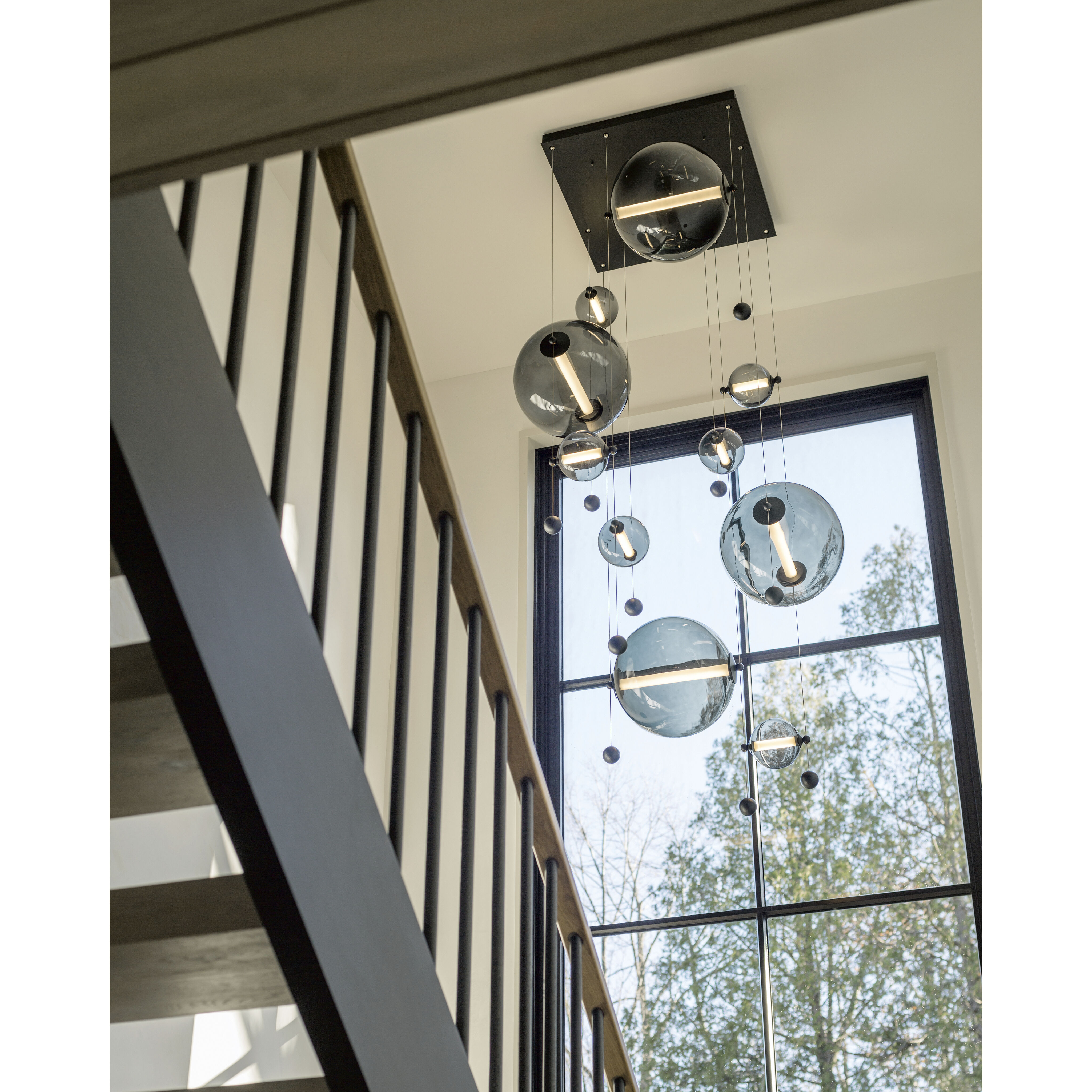 Abacus LED 35.5 inch Modern Brass Pendant Ceiling Light in Cool Grey, Square