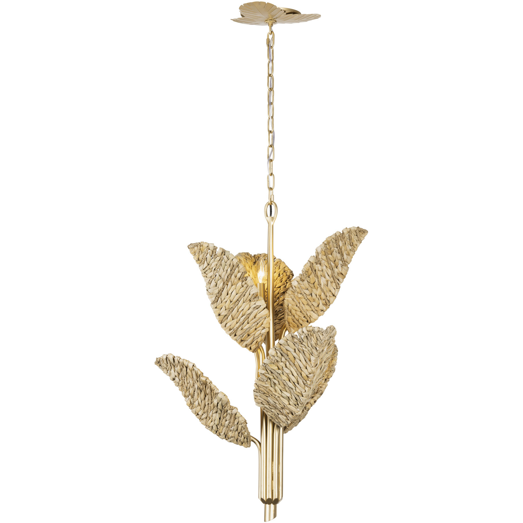 Banana Leaf 6 Light 23.25 inch French Gold with Natural Seagrass Chandelier Ceiling Light