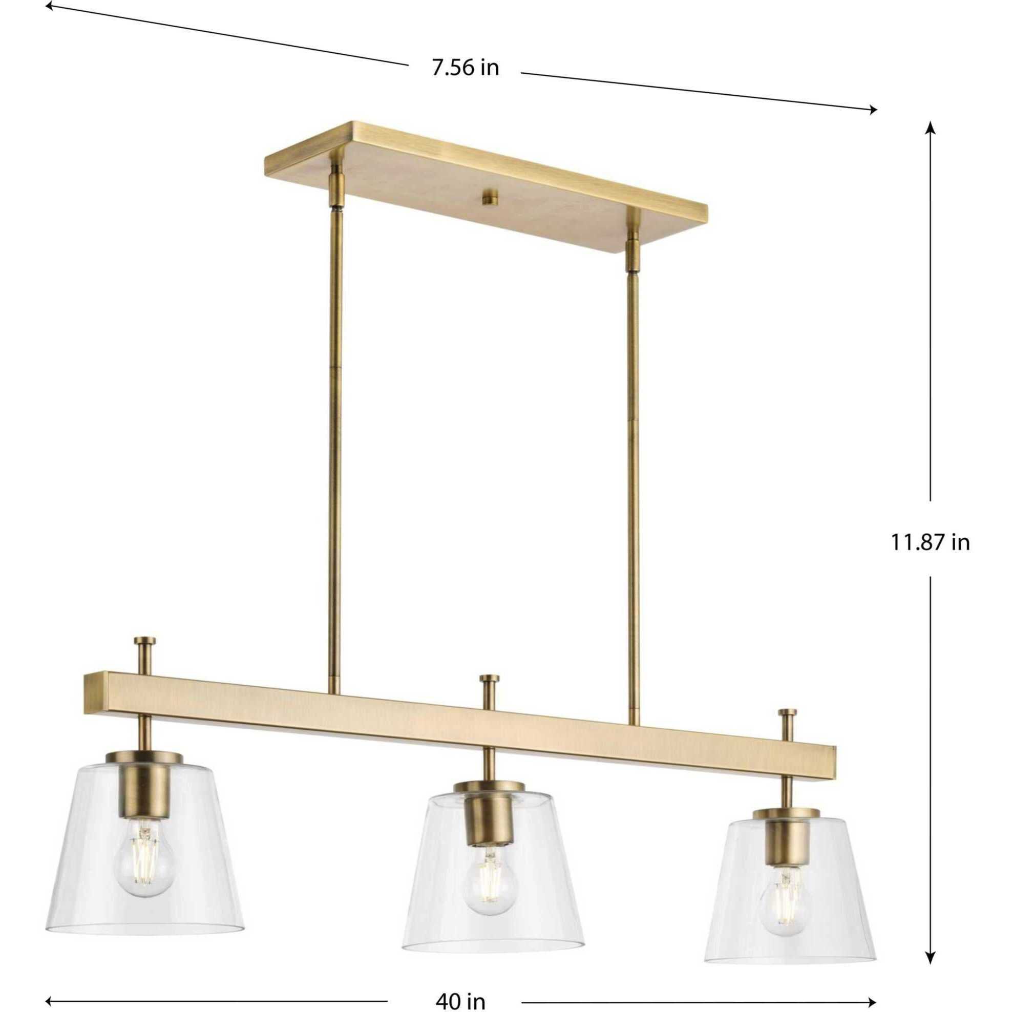 Saffert 3 Light 40 inch Vintage Brass Island Pendant Ceiling Light, Design Series