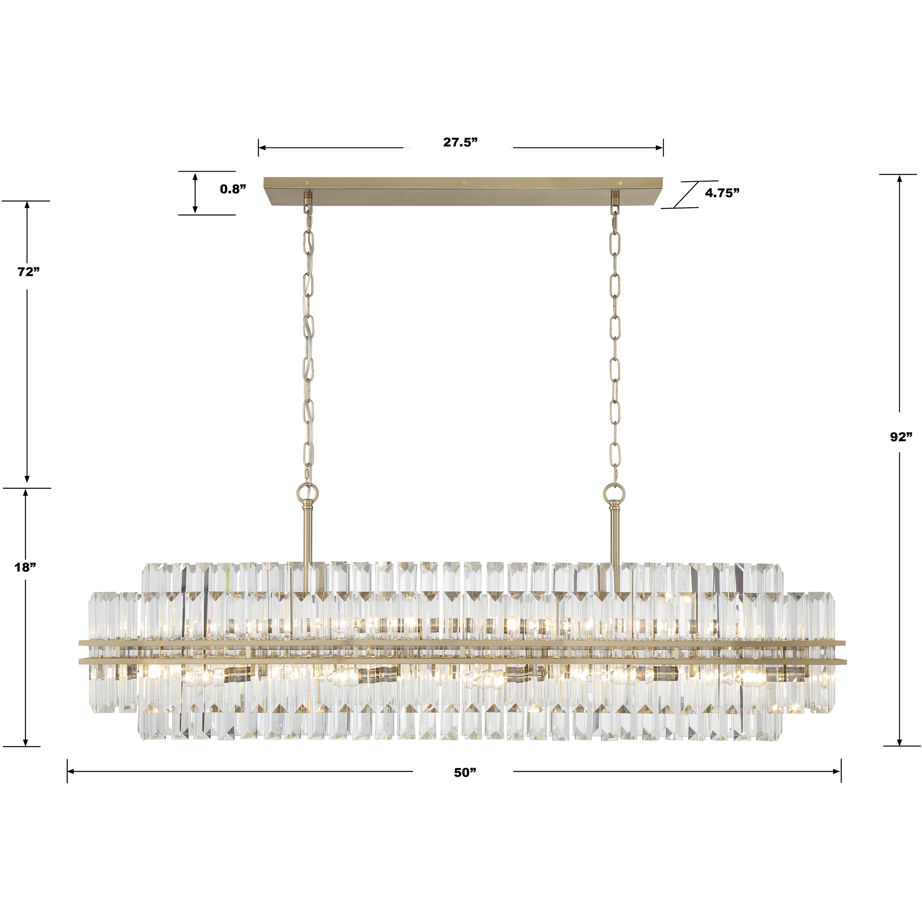 Hayes 16 Light 50 inch Aged Brass Linear Chandelier Ceiling Light