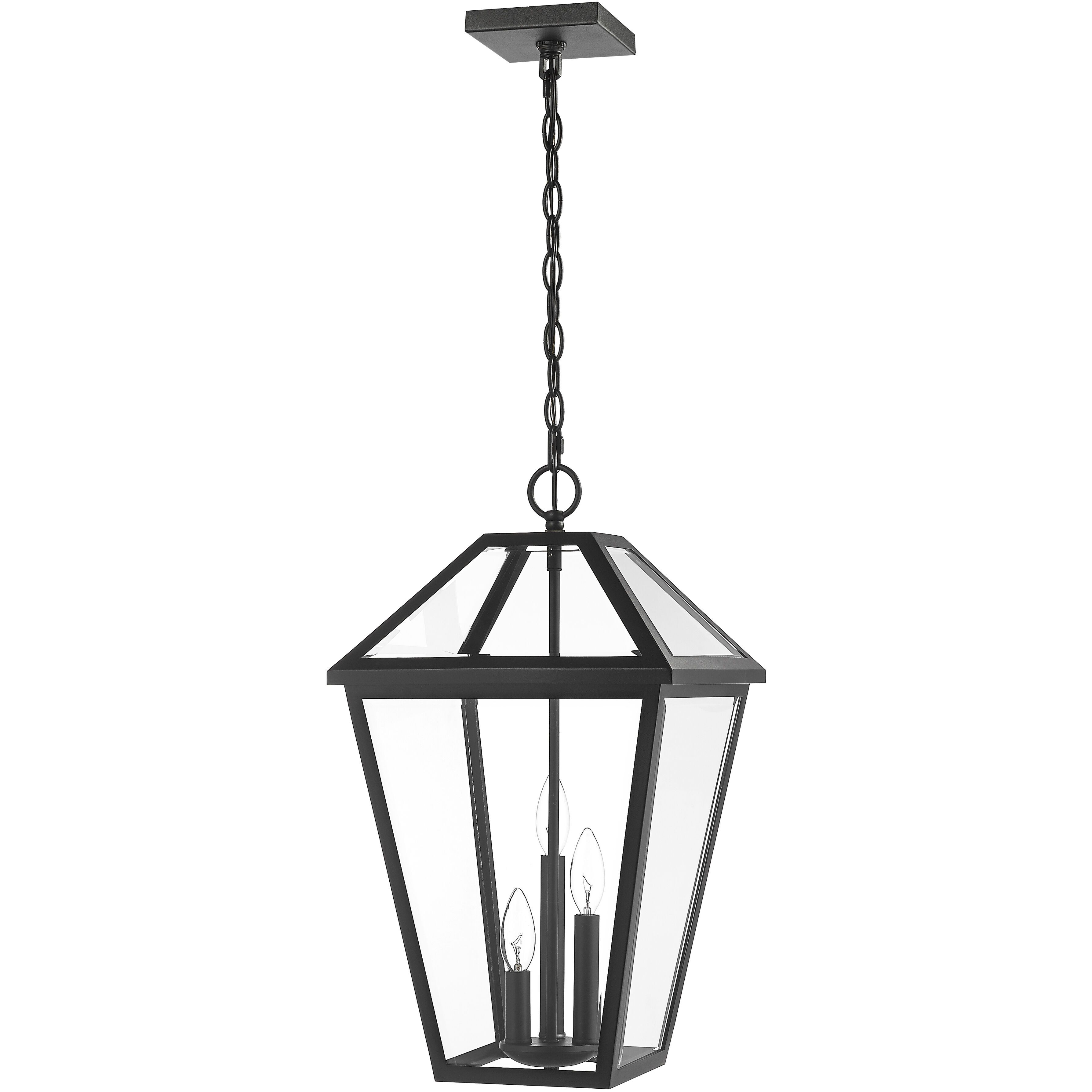 Talbot 3 Light 12.25 inch Black Outdoor Chain Mount Ceiling Fixture in Clear Beveled Glass
