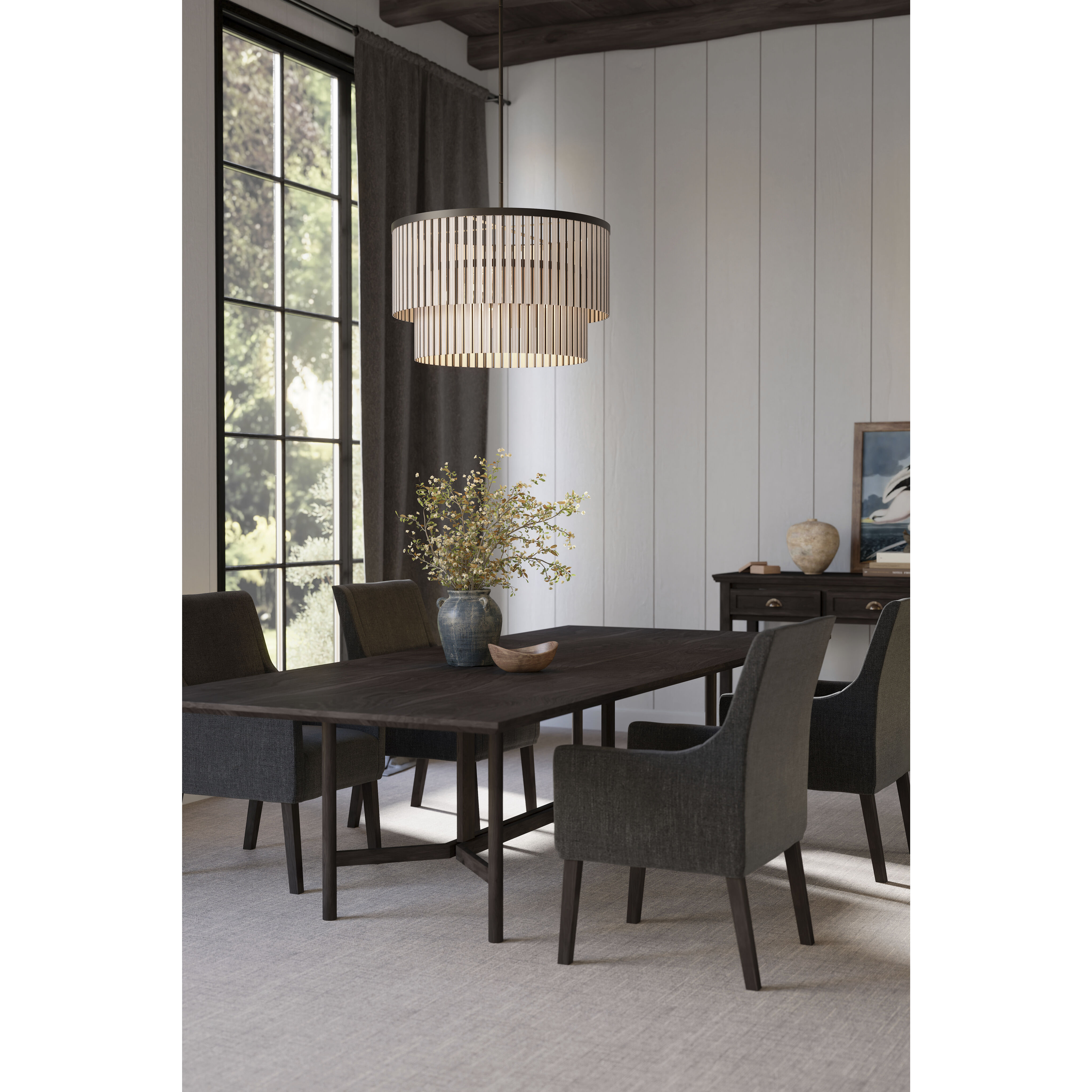 Esbelta 6 Light 30.25 inch Dark Bronze and Whitewashed Wood Pendant Ceiling Light