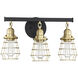 Neighborhood Thatcher 3 Light 19 inch Flat Black/Satin Brass Vanity Light Wall Light in Flat Black and Satin Brass, Neighborhood Collection