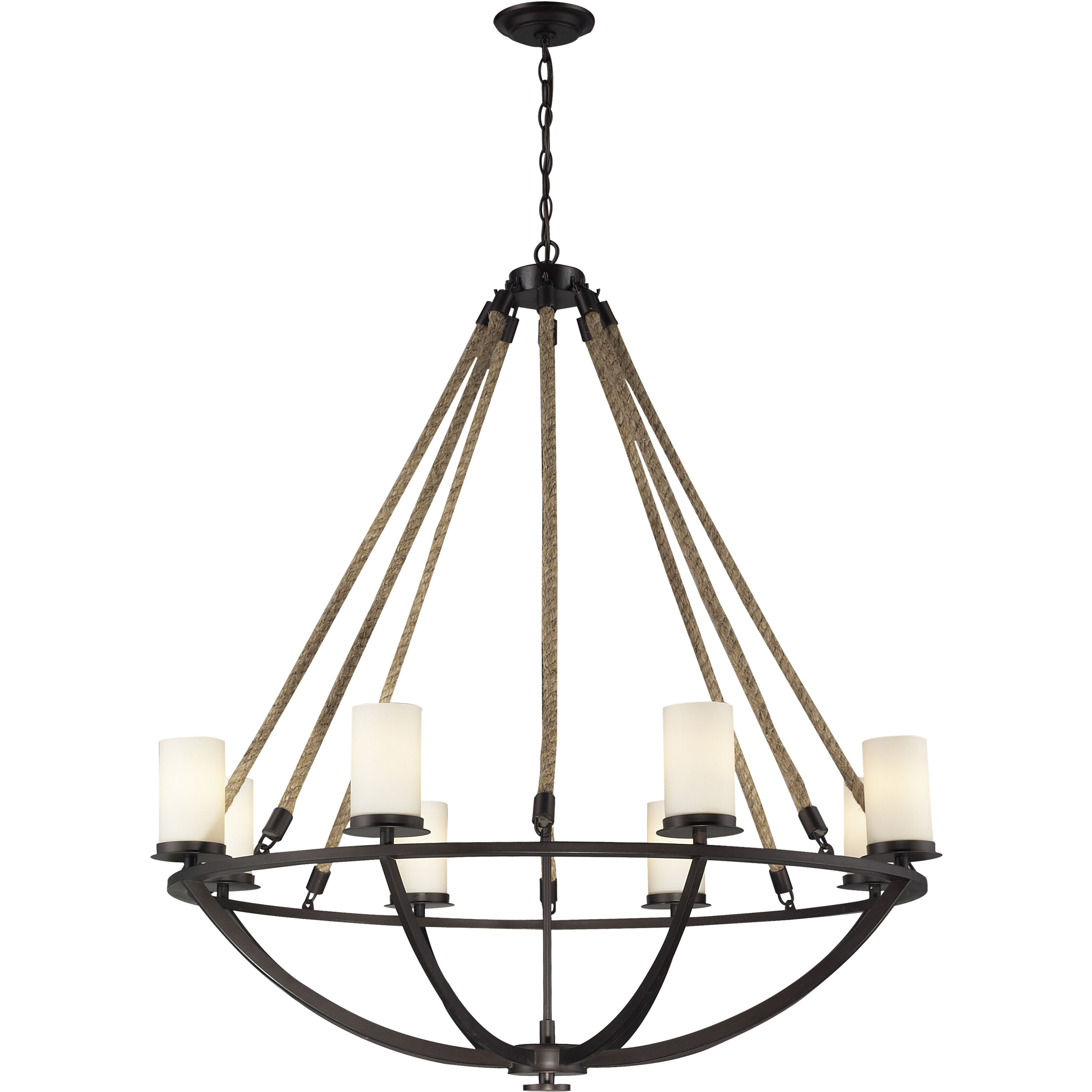 Natural Rope 8 Light 41 inch Aged Bronze with Natural Chandelier Ceiling Light