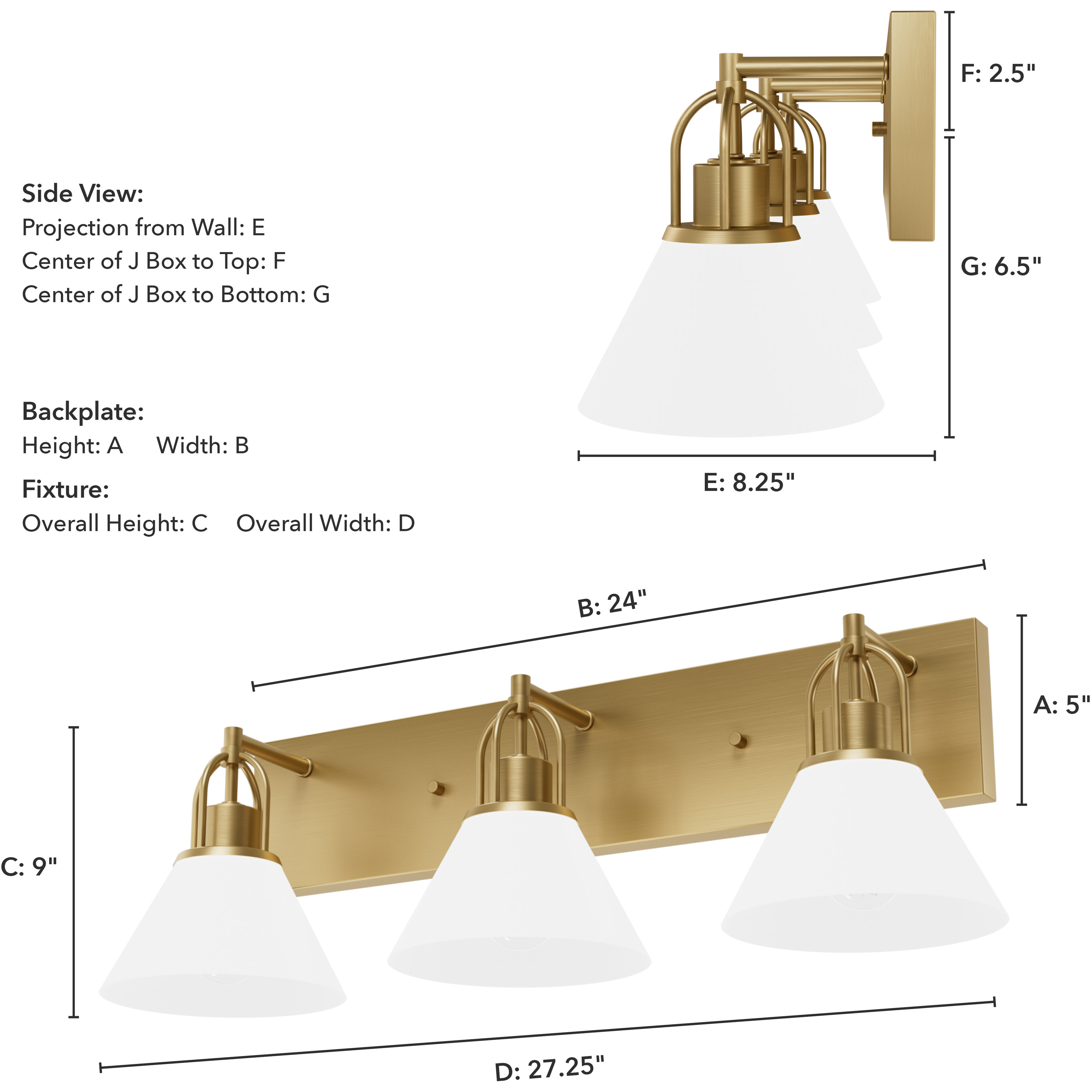 Carrington Isle 3 Light 27.25 inch Luxe Gold Vanity Light Wall Light