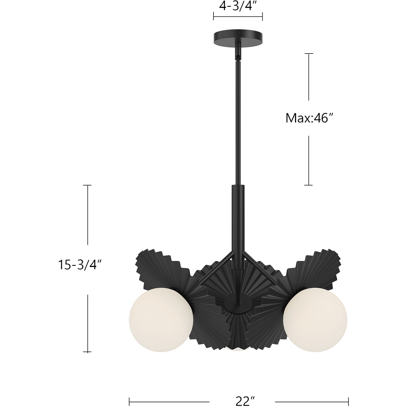 Alora Mood Plume 3 Light 22 inch Matte Black/Opal Glass Chandelier Ceiling Light