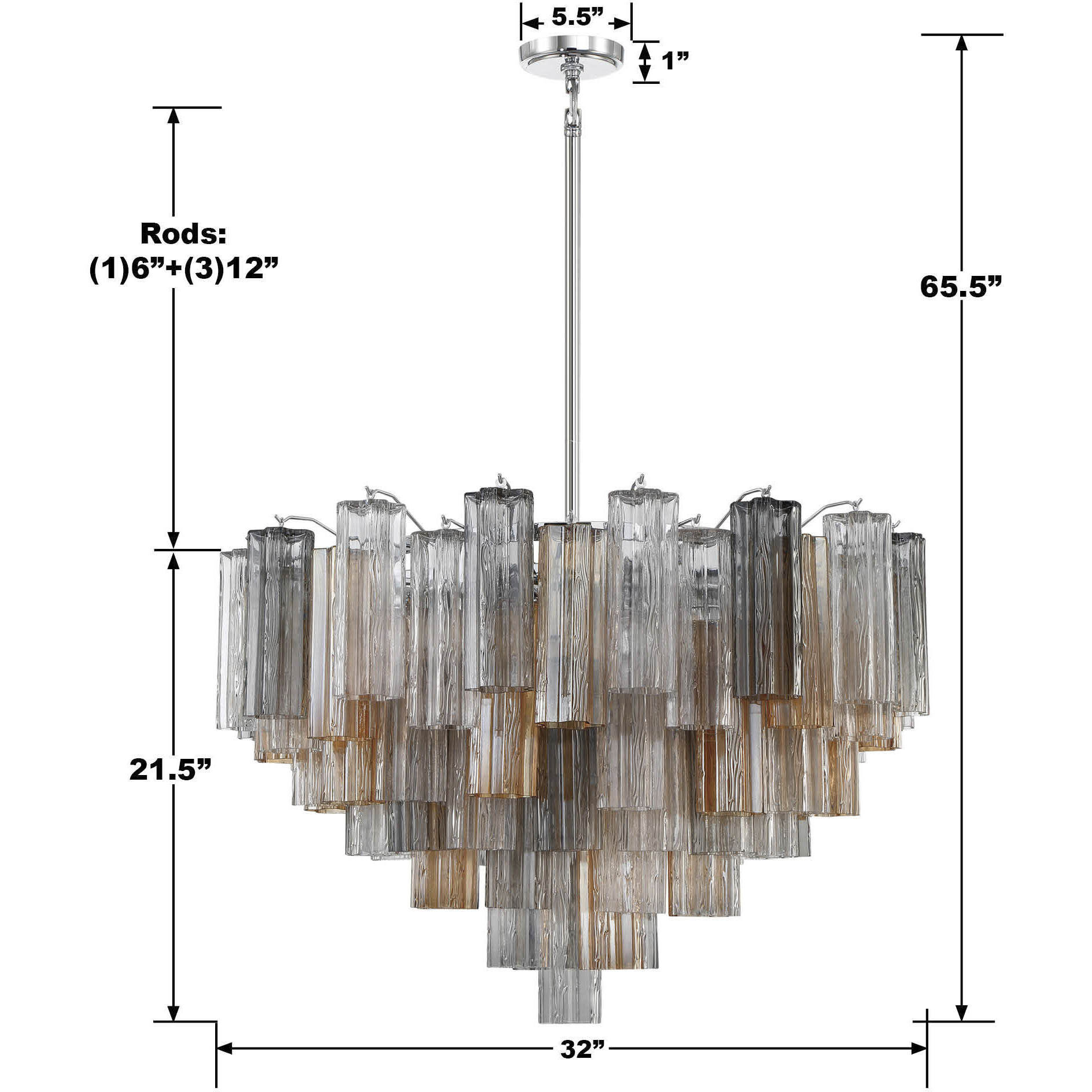 Addis 16 Light 32 inch Polished Chrome Chandelier Ceiling Light in Tronchi Glass Autumn