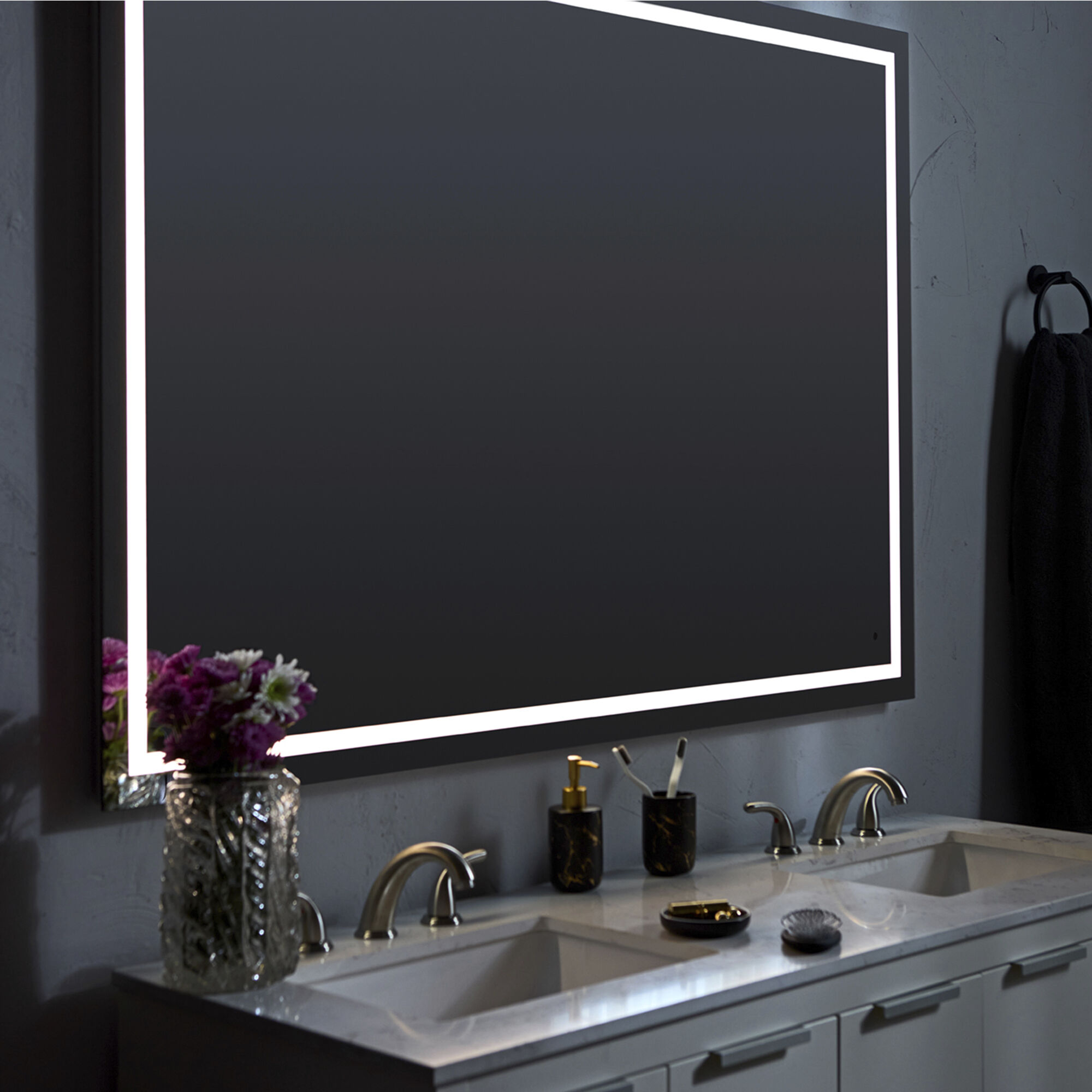 Track 60 X 42 inch Black LED Lighted Mirror, Vanita by Oxygen