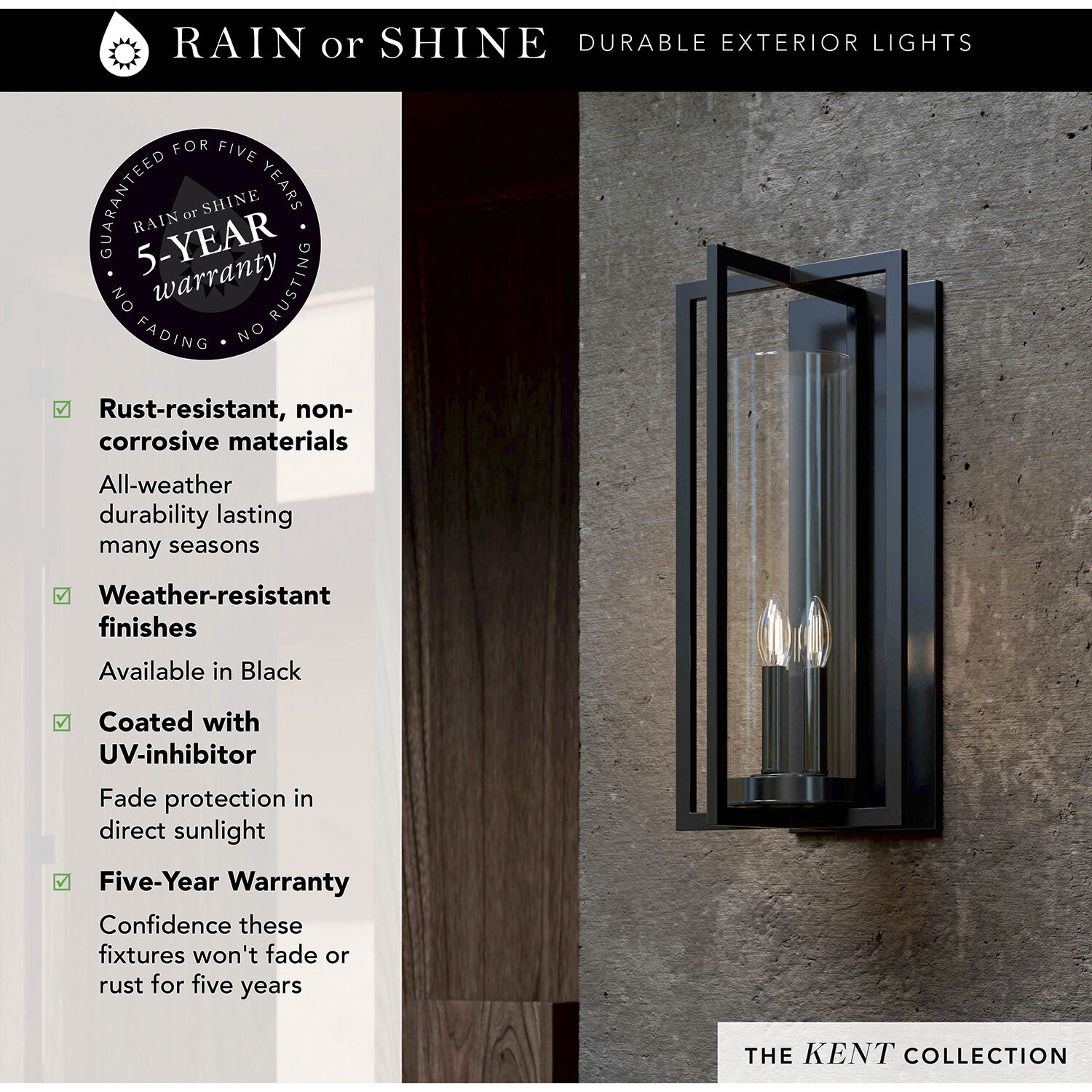 Kent 1 Light 15 inch Black Outdoor Wall Lantern