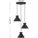 Mid-Century Modern 3 Light 19.5 inch Matte Black Multi-Point Chandelier Ceiling Light