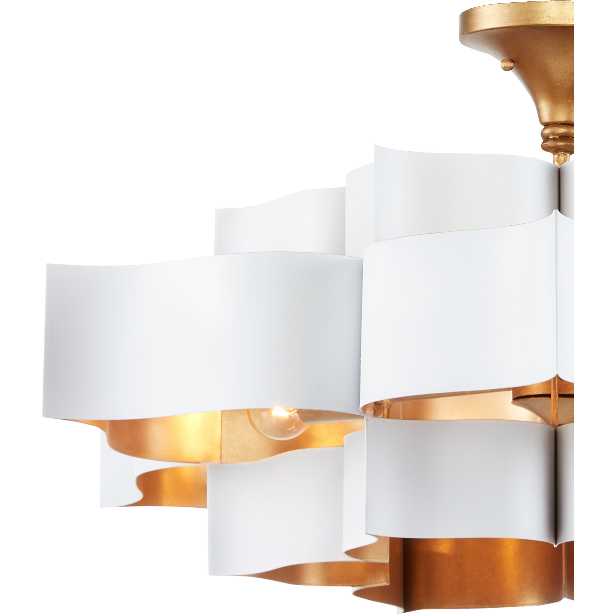 Grand Lotus 6 Light 30 inch Sugar White/Comtemoprary Gold Leaf Chandelier Ceiling Light, Convertible to Semi-Flush