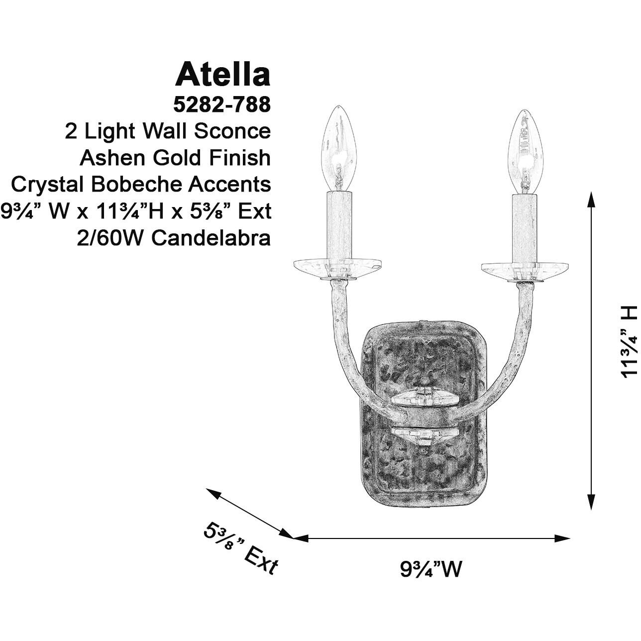 Atella 2 Light 9.75 inch Ashen Gold Wall Sconce Wall Light
