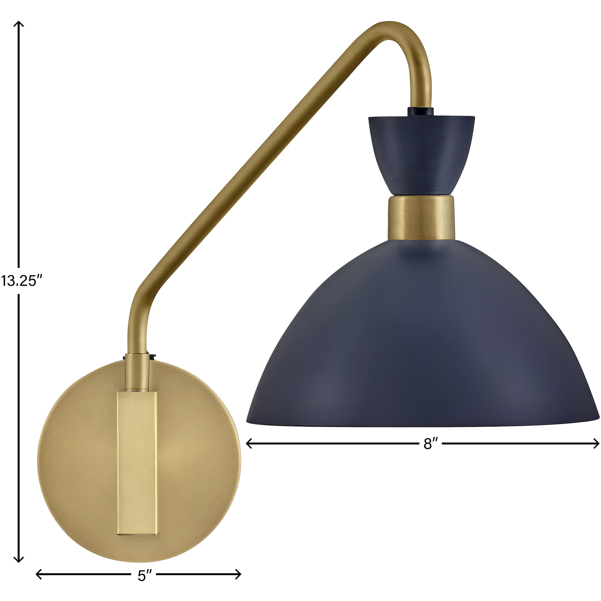 Simon LED 8 inch Matte Navy with Heritage Brass accents Sconce Wall Light