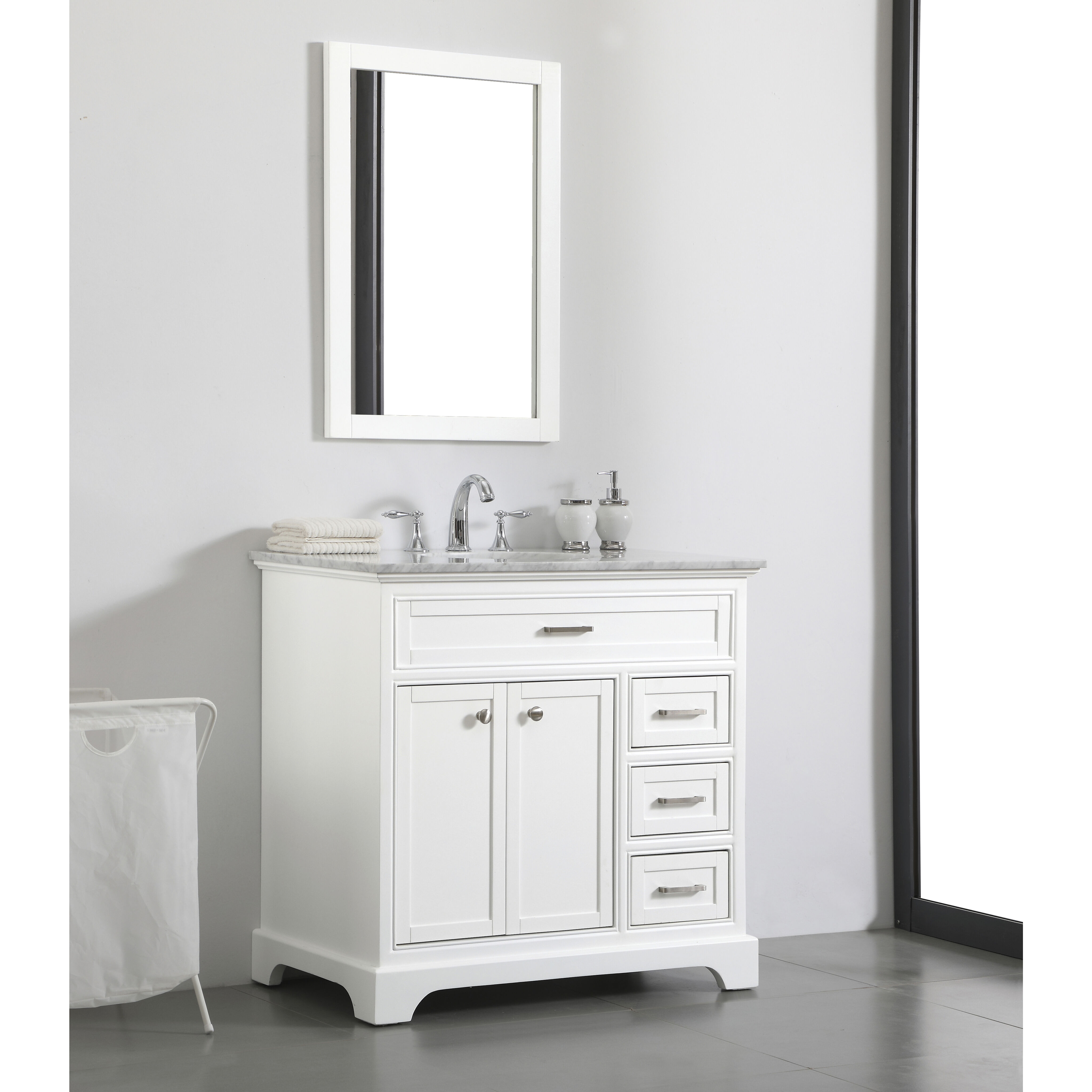 Americana 36 X 35 inch White with Carrara White Marble Vanity Set