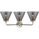 Nouveau Large Cone 3 Light 26 inch Brushed Satin Nickel Bath Vanity Light Wall Light in Plated Smoke Glass, Nouveau