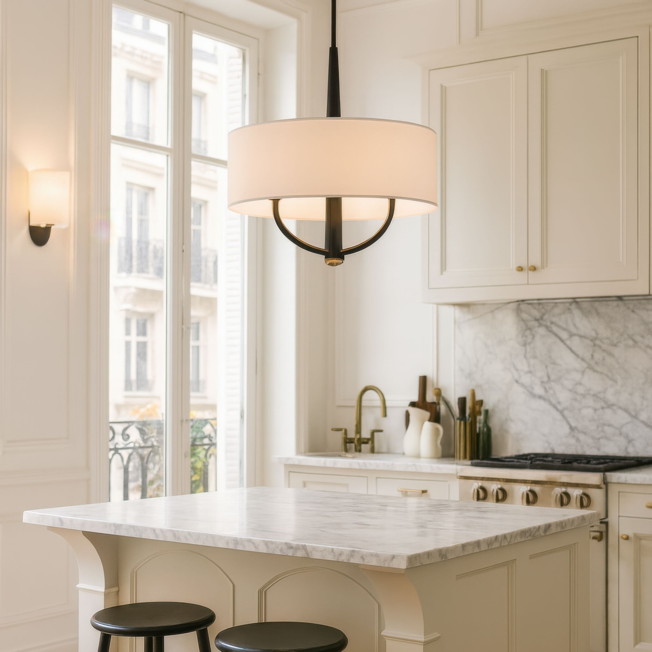 Patchwork 4 Light 24 inch Black with Satin Brass Pendant Ceiling Light in Black/Satin Brass