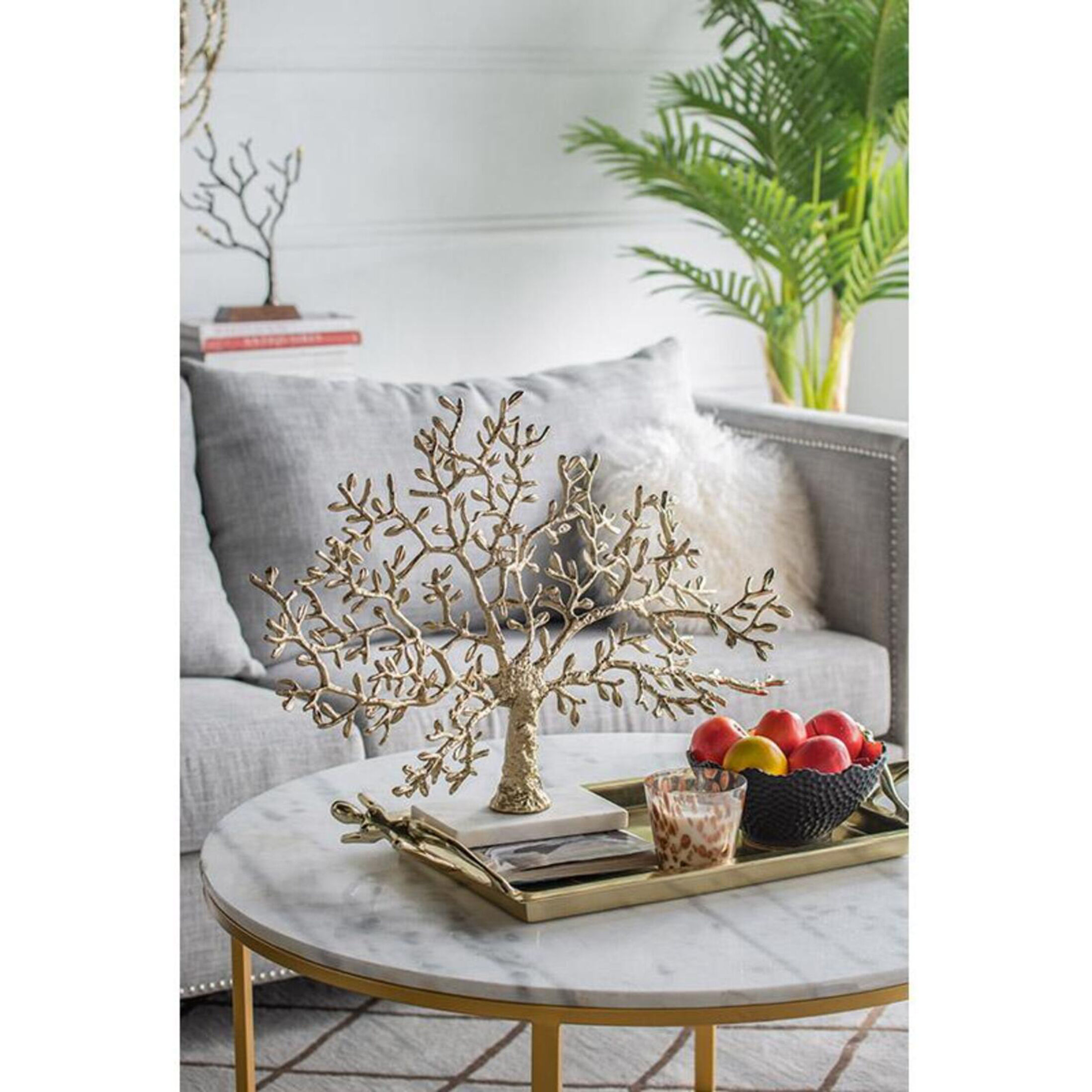 Anita Gold Finished Aluminum with White Marble Base Décor