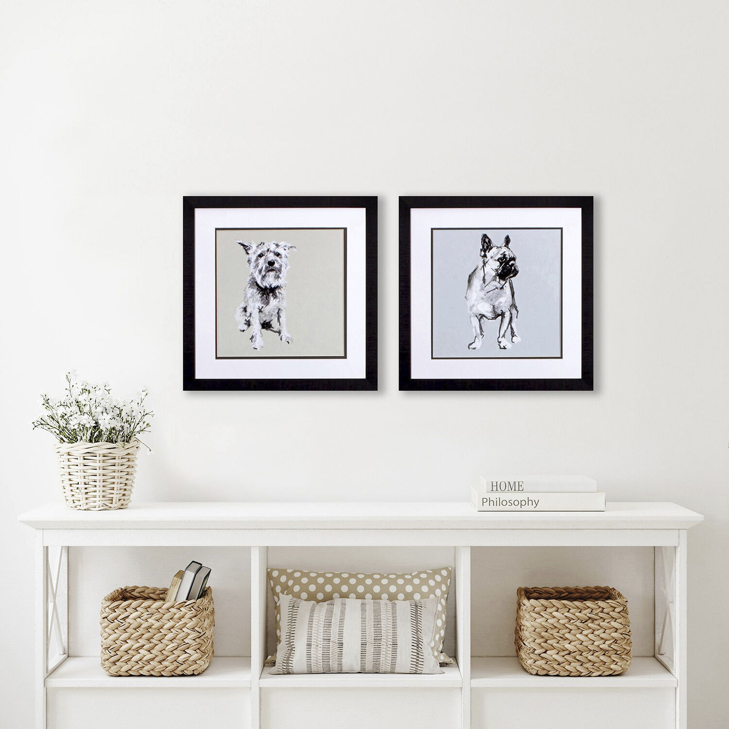 Modern Dog Green and Blue and Gray and Neutral Framed Art, Propac