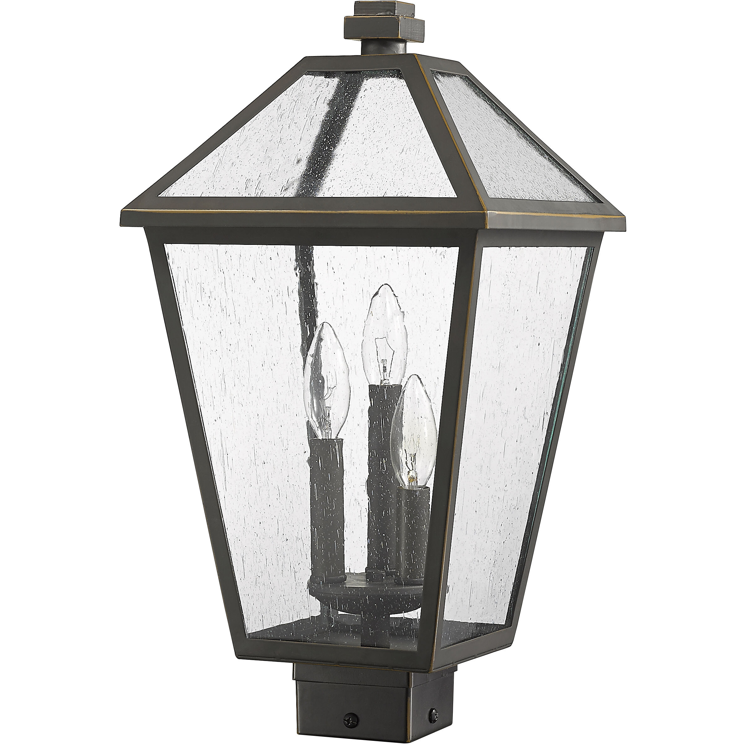 Talbot 3 Light 18.5 inch Oil Rubbed Bronze Outdoor Post Mount Fixture in Seedy Glass