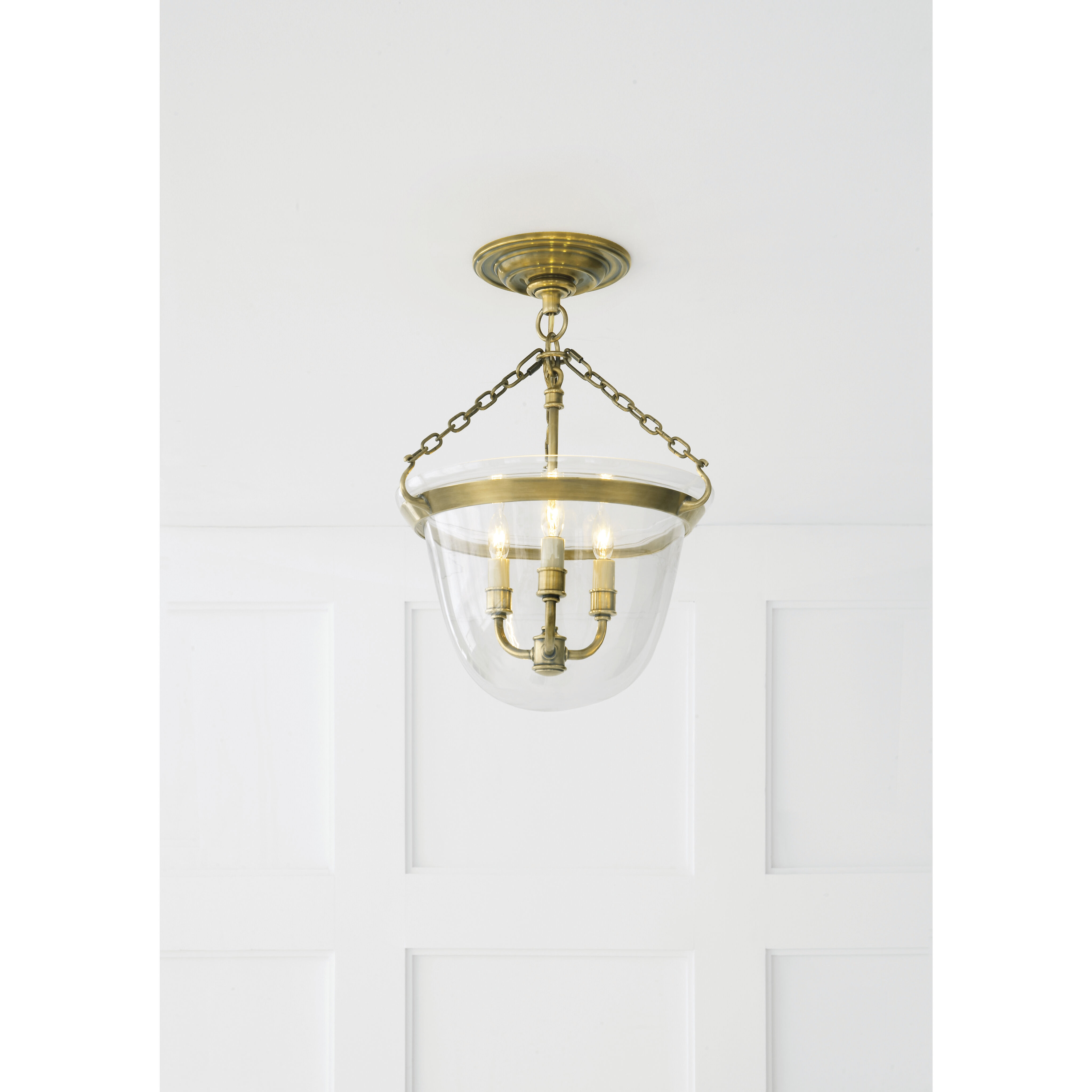Chapman & Myers Country Bell Jar 3 Light 13 inch Antique-Burnished Brass Semi-Flush Mount Ceiling Light