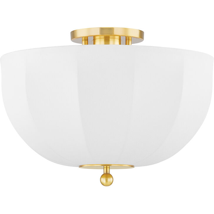 Meshelle 1 Light 13.5 inch Aged Brass Flush Mount Ceiling Light