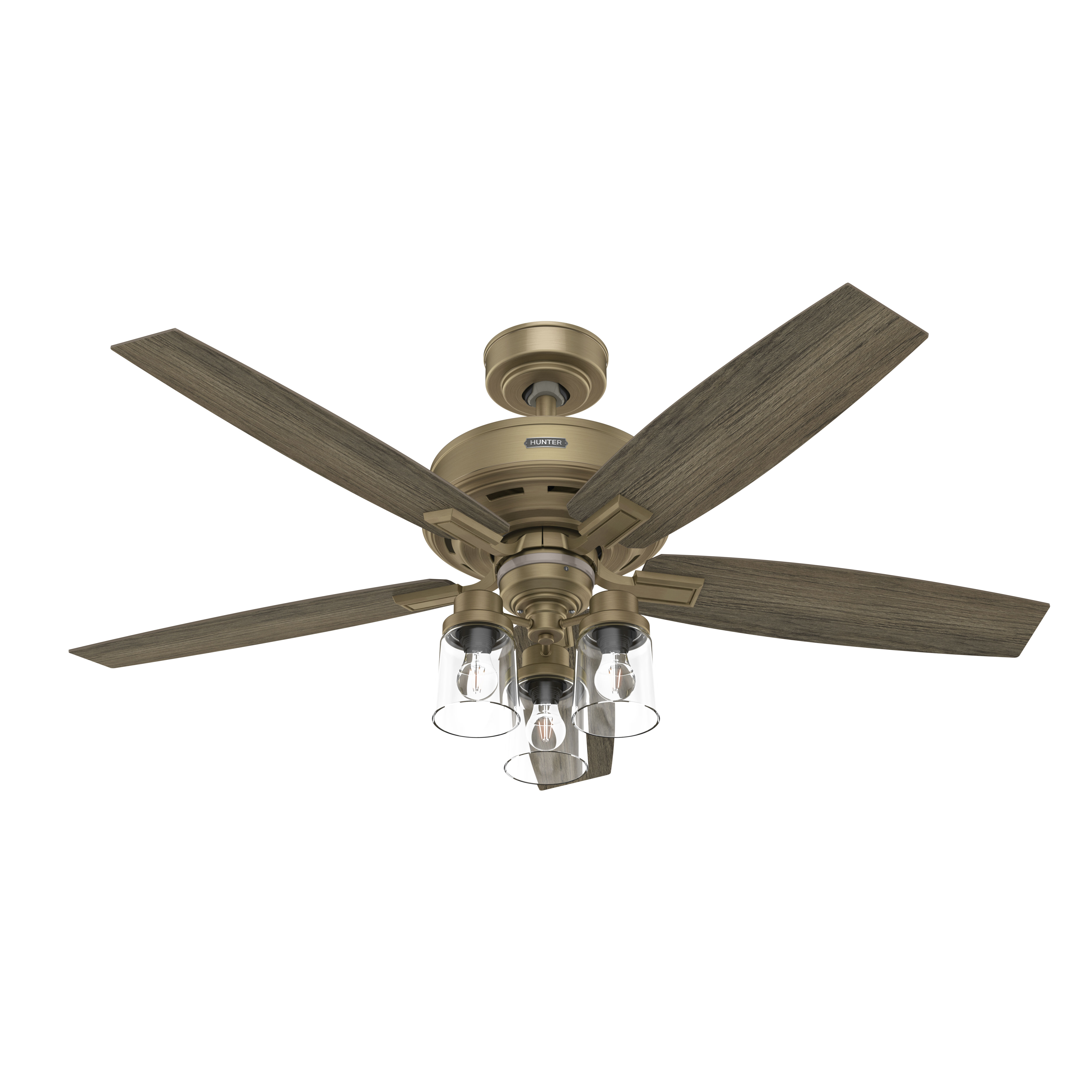 Ananova 52 inch Burnished Brass with Warm Grey Oak Blades Ceiling Fan