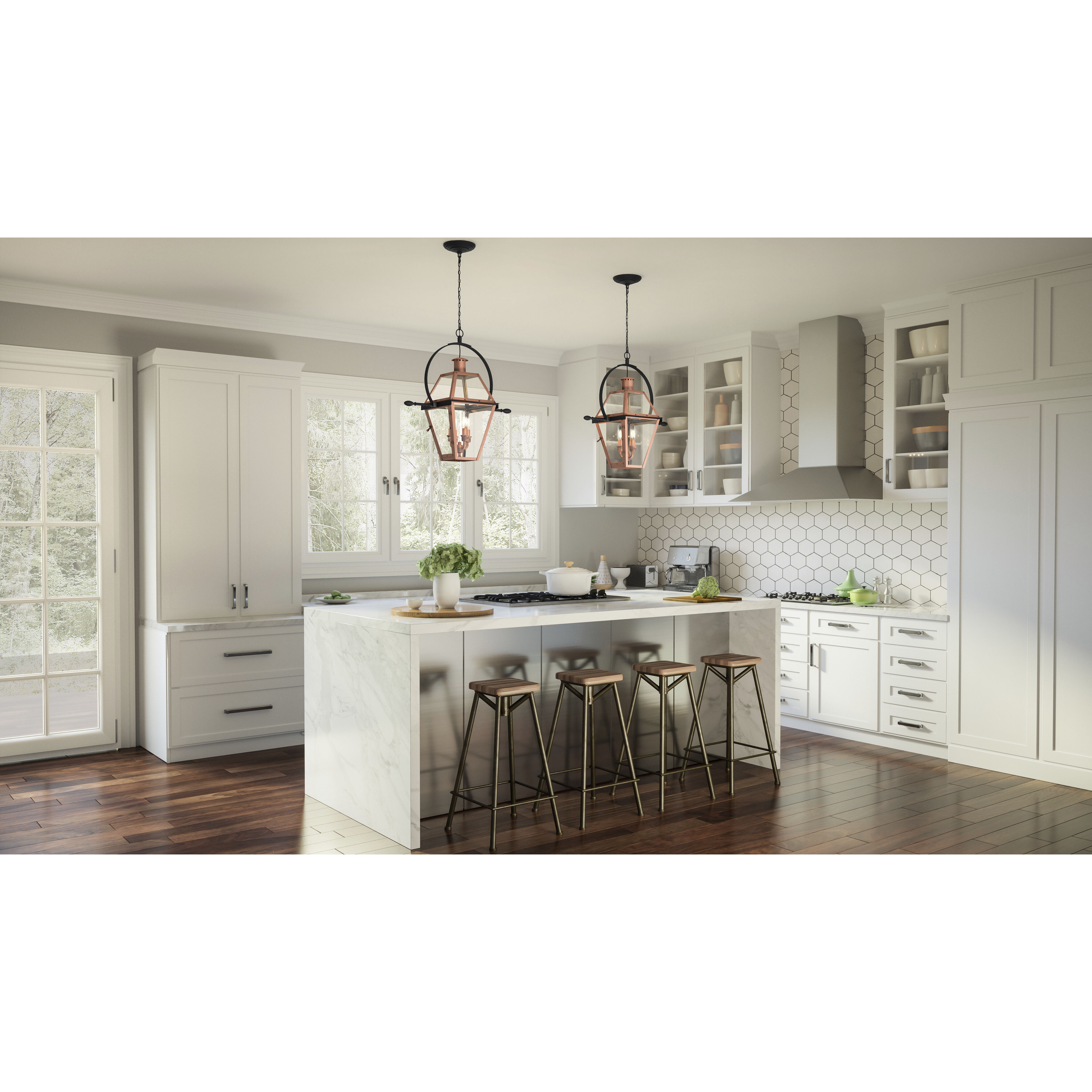 Rue De Royal 4 Light 27.5 inch Aged Copper Pendant Ceiling Light