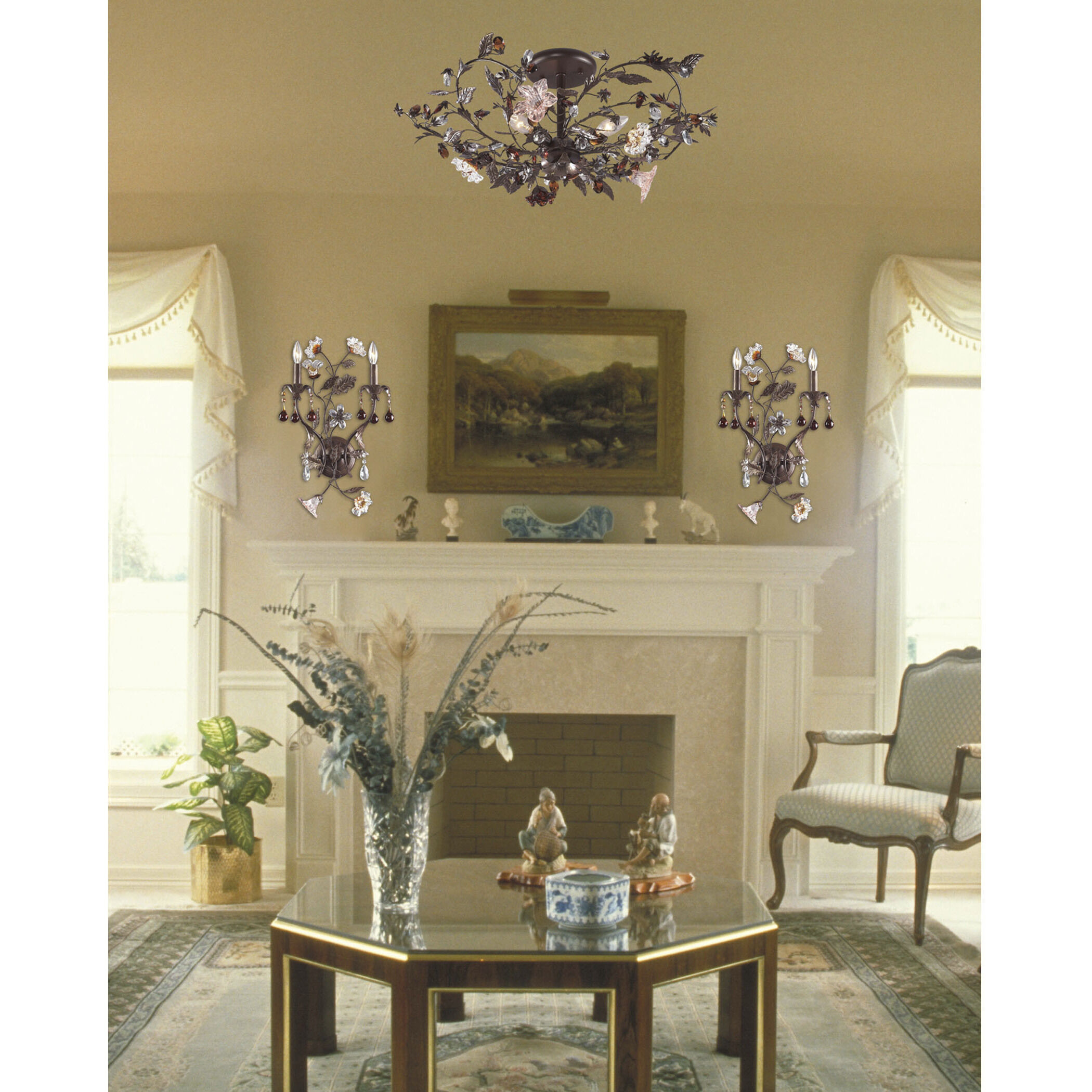 Cristallo Fiore 3 Light 27 inch Deep Rust Semi Flush Mount Ceiling Light