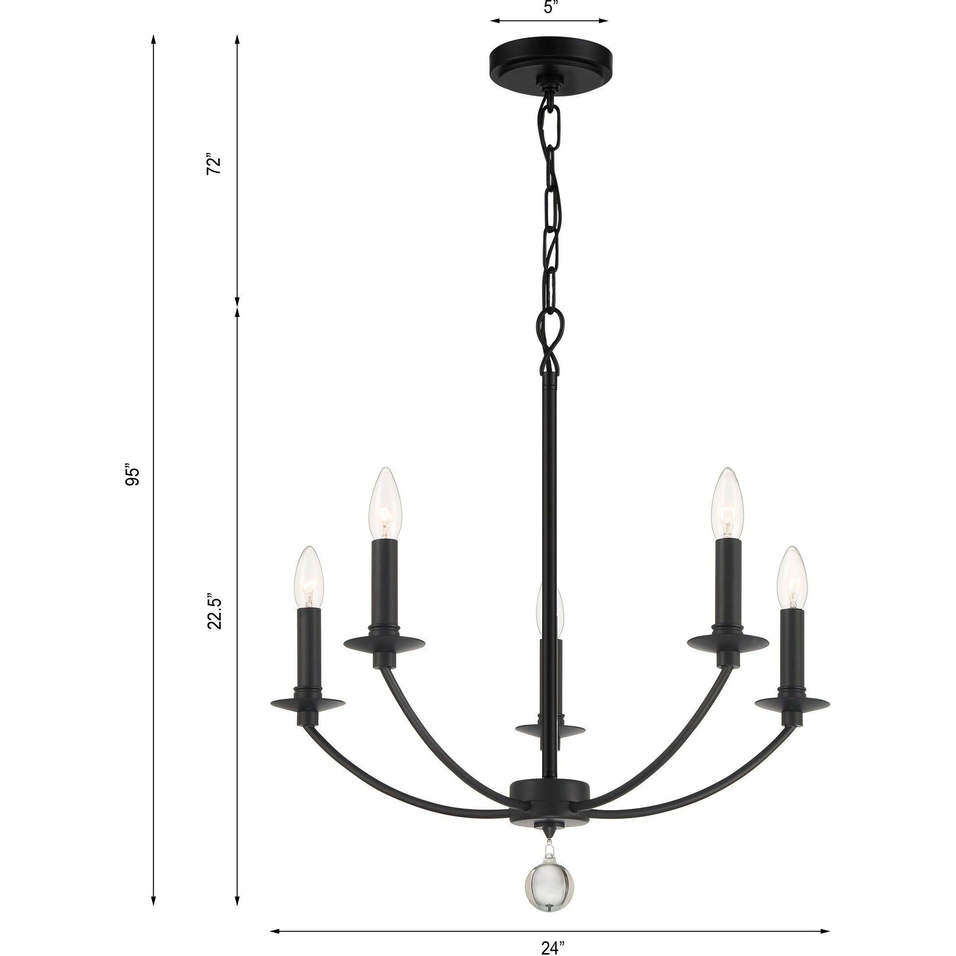 Mila 5 Light 23 inch Black Chandelier Ceiling Light
