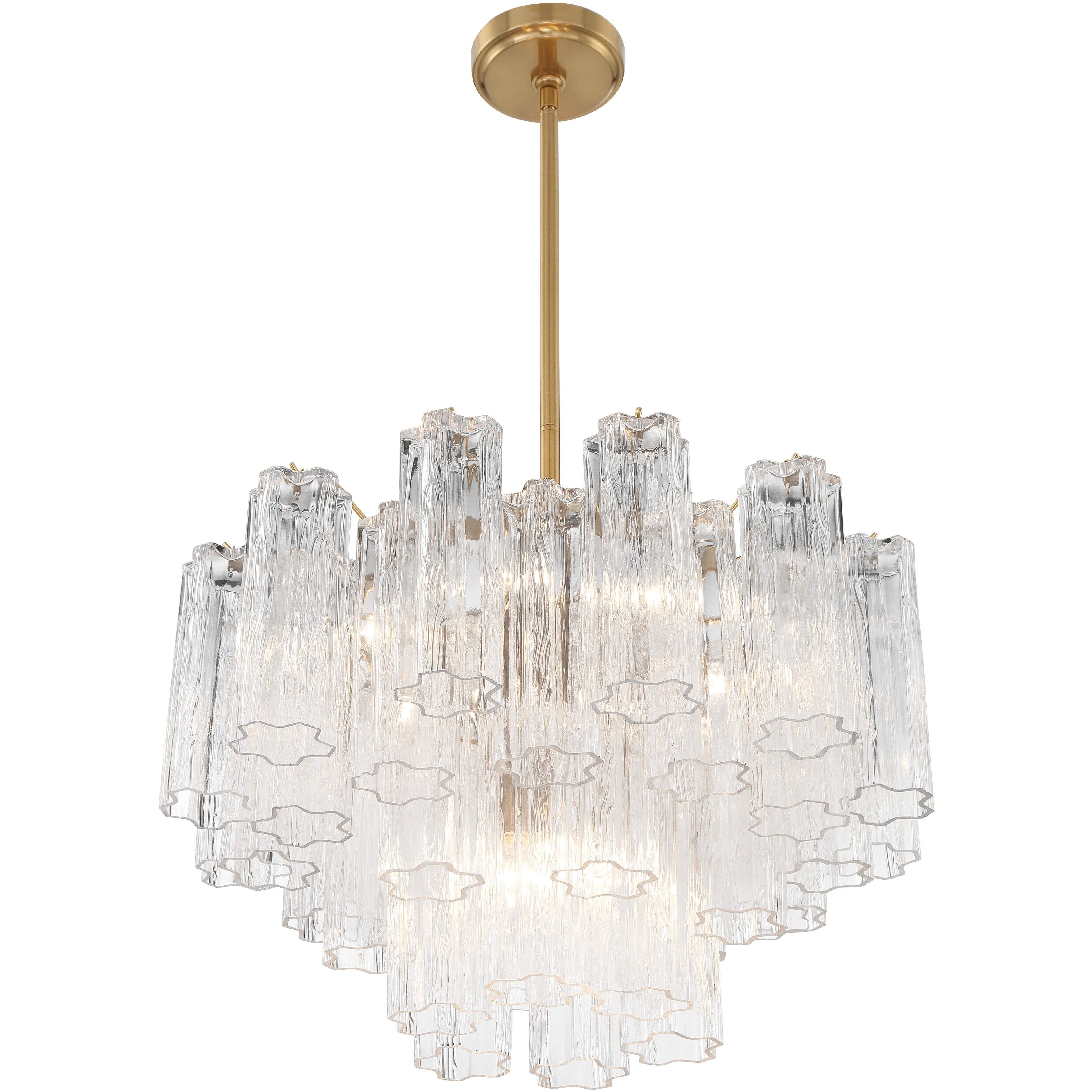 Addis 9 Light 22 inch Aged Brass Chandelier Ceiling Light in Tronchi Glass Clear