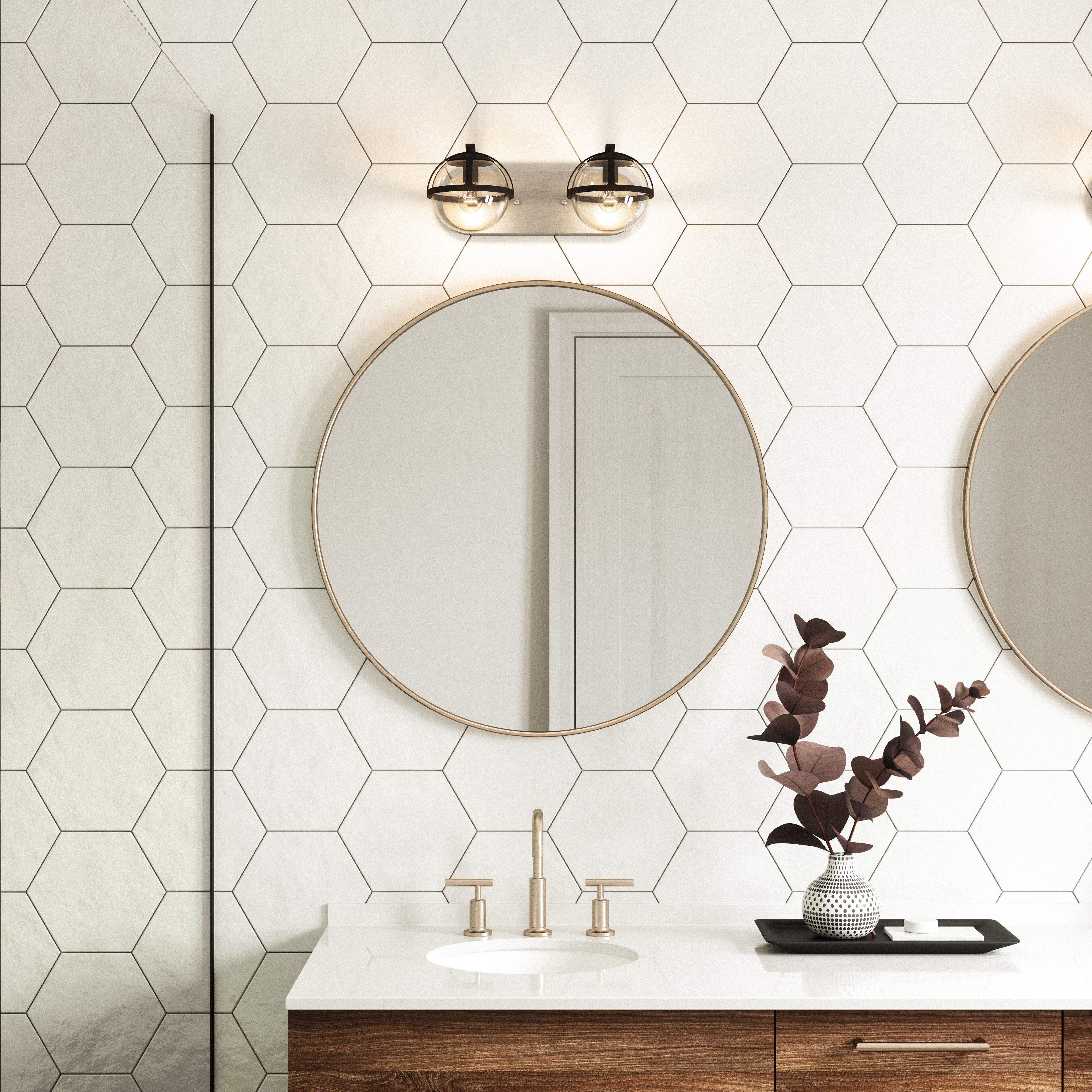 Davenay Vanity Light Wall Light in Satin Nickel with Matte Black