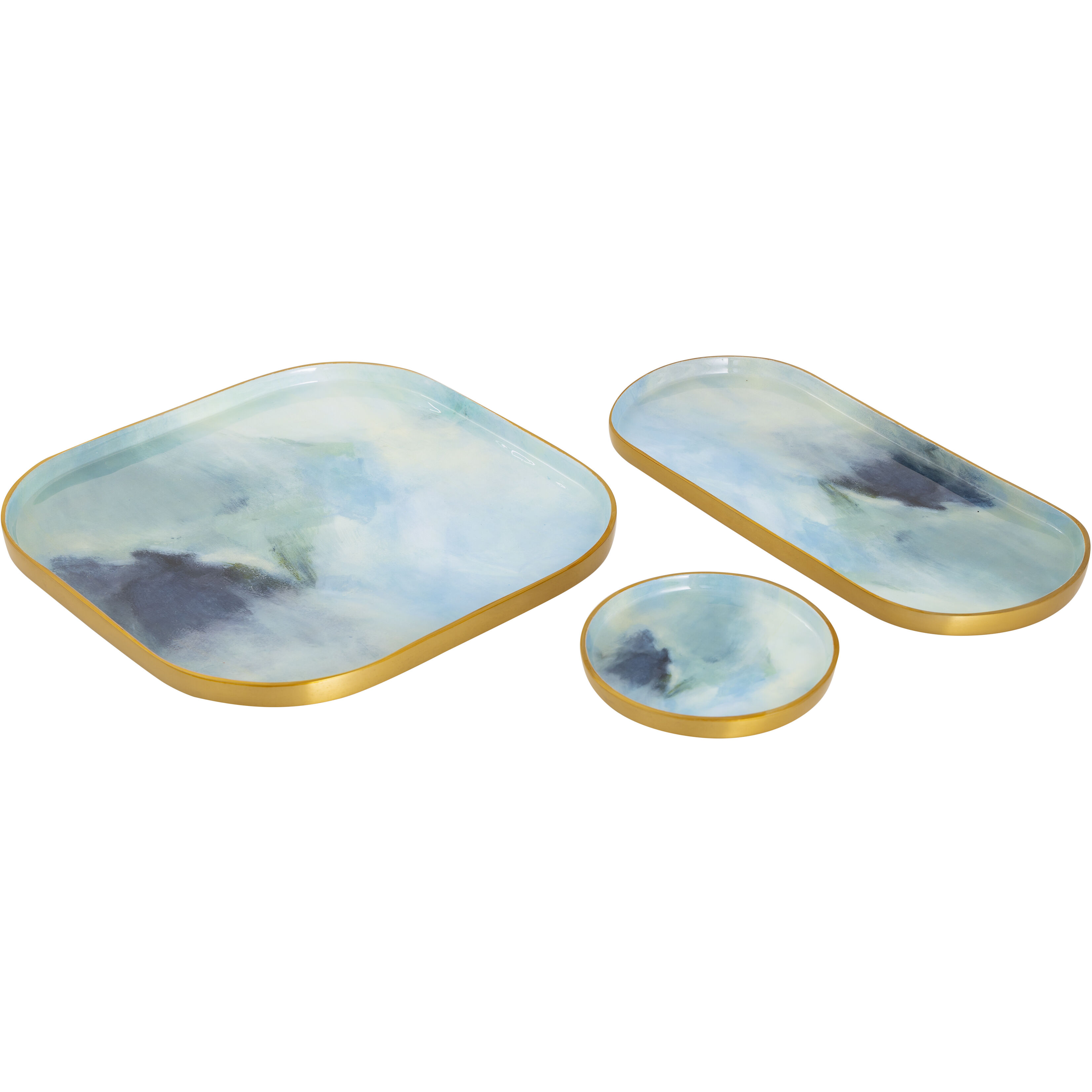 Aura Light Blue Enamel with Brushed Brass Tray, Set of 3