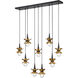 Portinatx 9 Light 40 inch Satin Black with Hammered Gold Linear Chandelier Ceiling Light