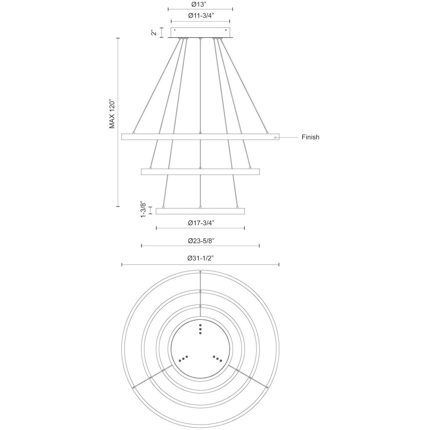 Cerchio LED 31.5 inch White Chandelier Ceiling Light