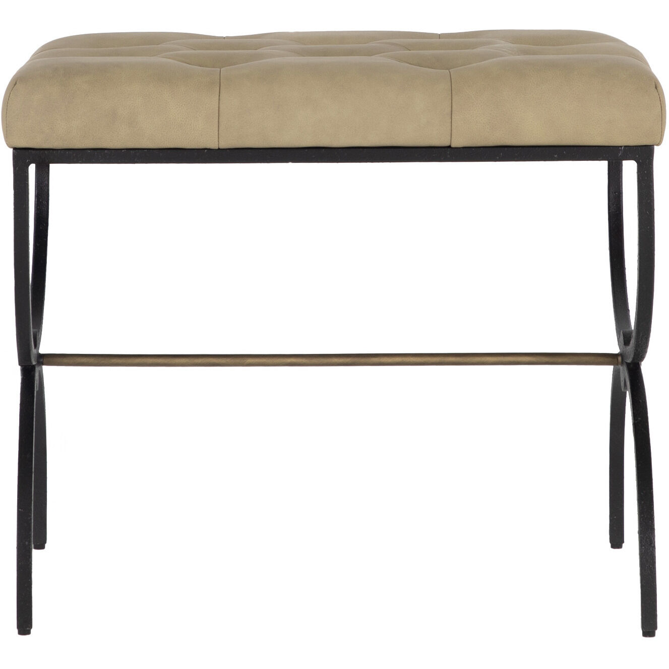Galvin 21.38 inch Light Grey Leather / Textured Black / Brushed Brass Ottomans Stool