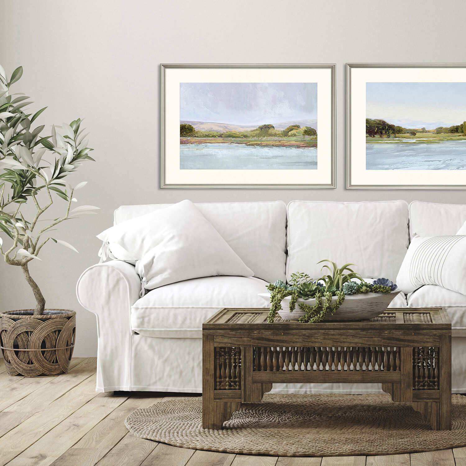 Autumn Spring Summer Winter Blue and Green and Multi and Rust Framed Art