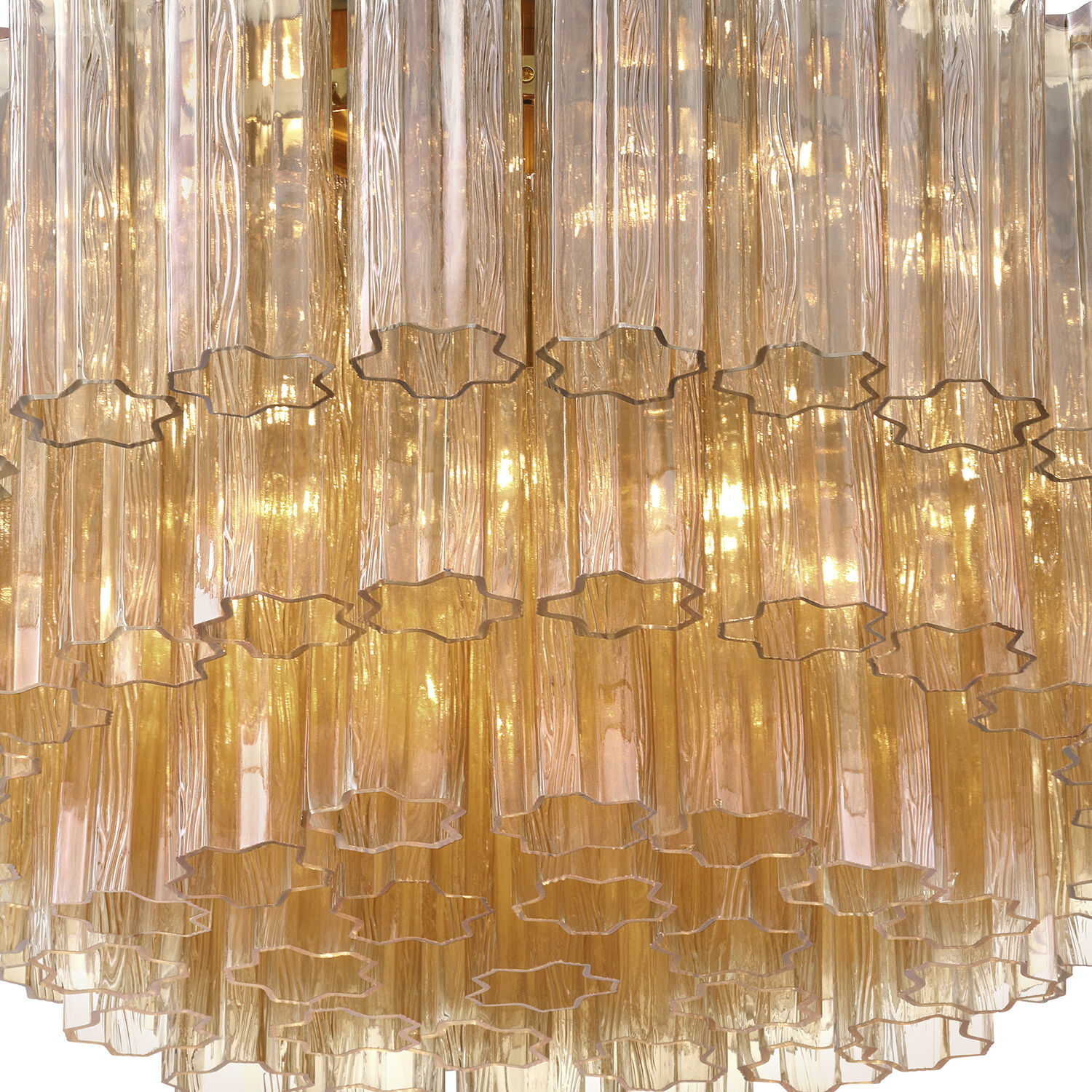 Addis 16 Light 32 inch Aged Brass Flush Ceiling Light in Tronchi Glass Amber