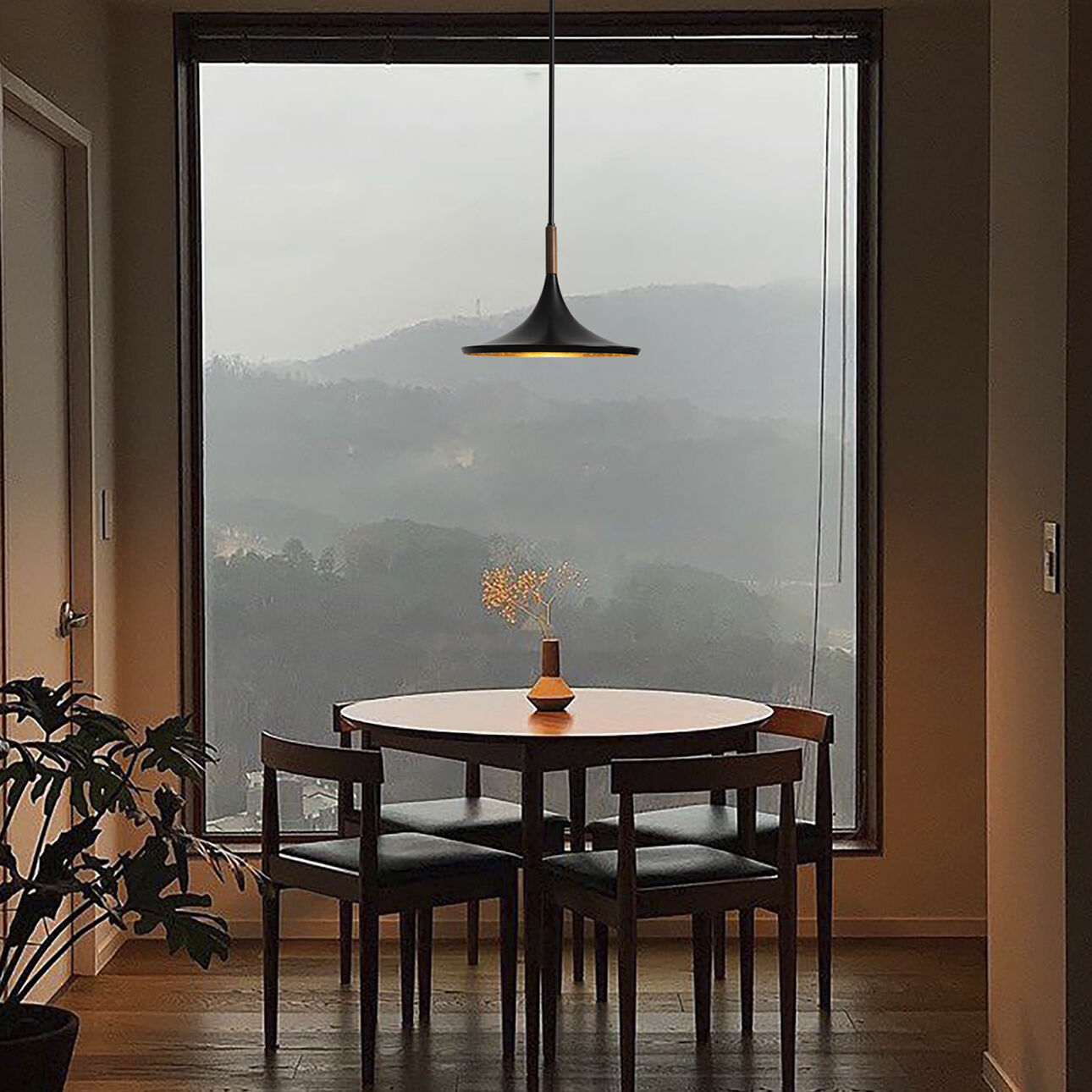 Lodi LED 13 inch Matte Black and Walnut Pendant Ceiling Light