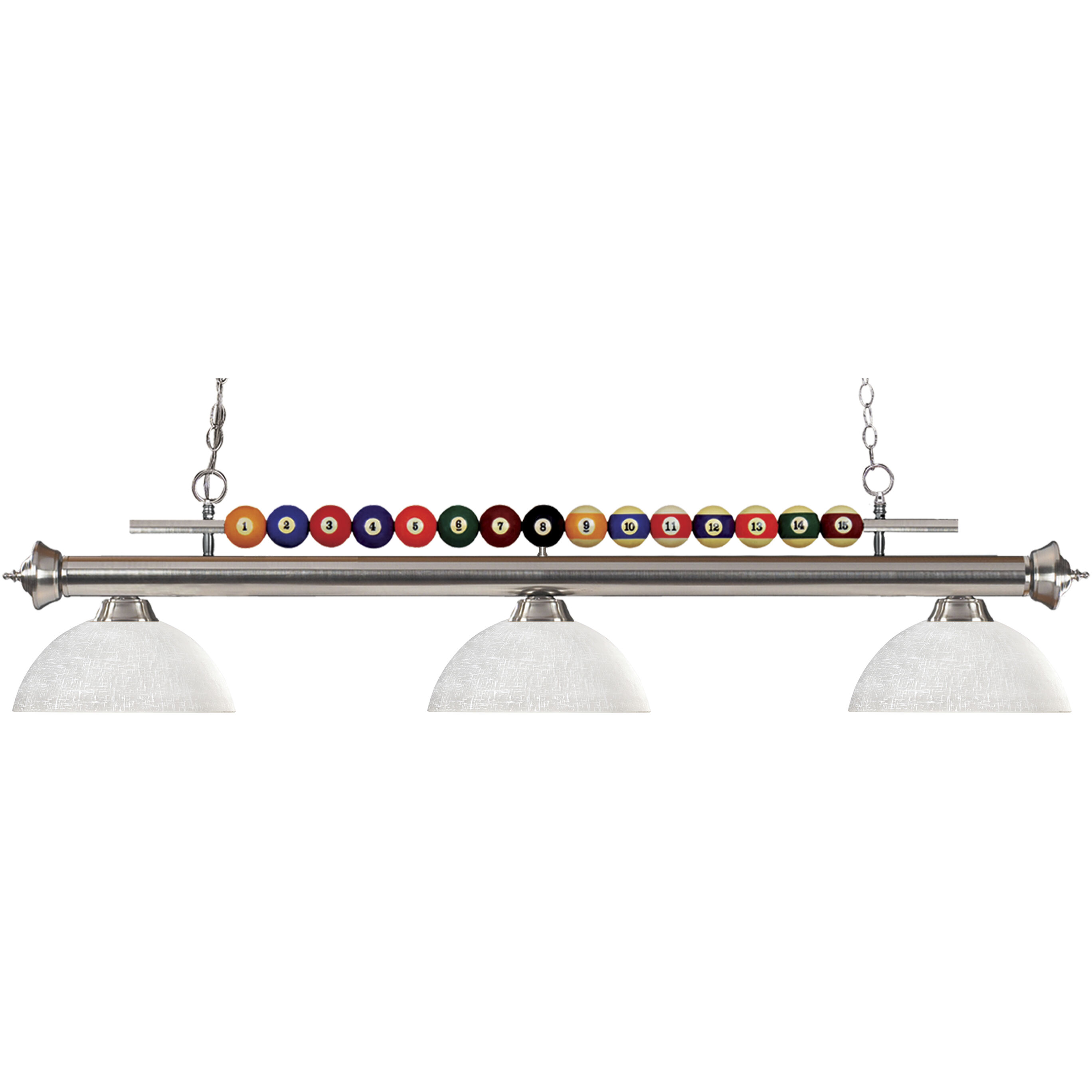 Shark 3 Light 58 inch Brushed Nickel Billiard Ceiling Light in White Linen Glass