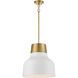 Vintage 1 Light 17 inch White and Natural Brass Pendant Ceiling Light in White with Natural Brass