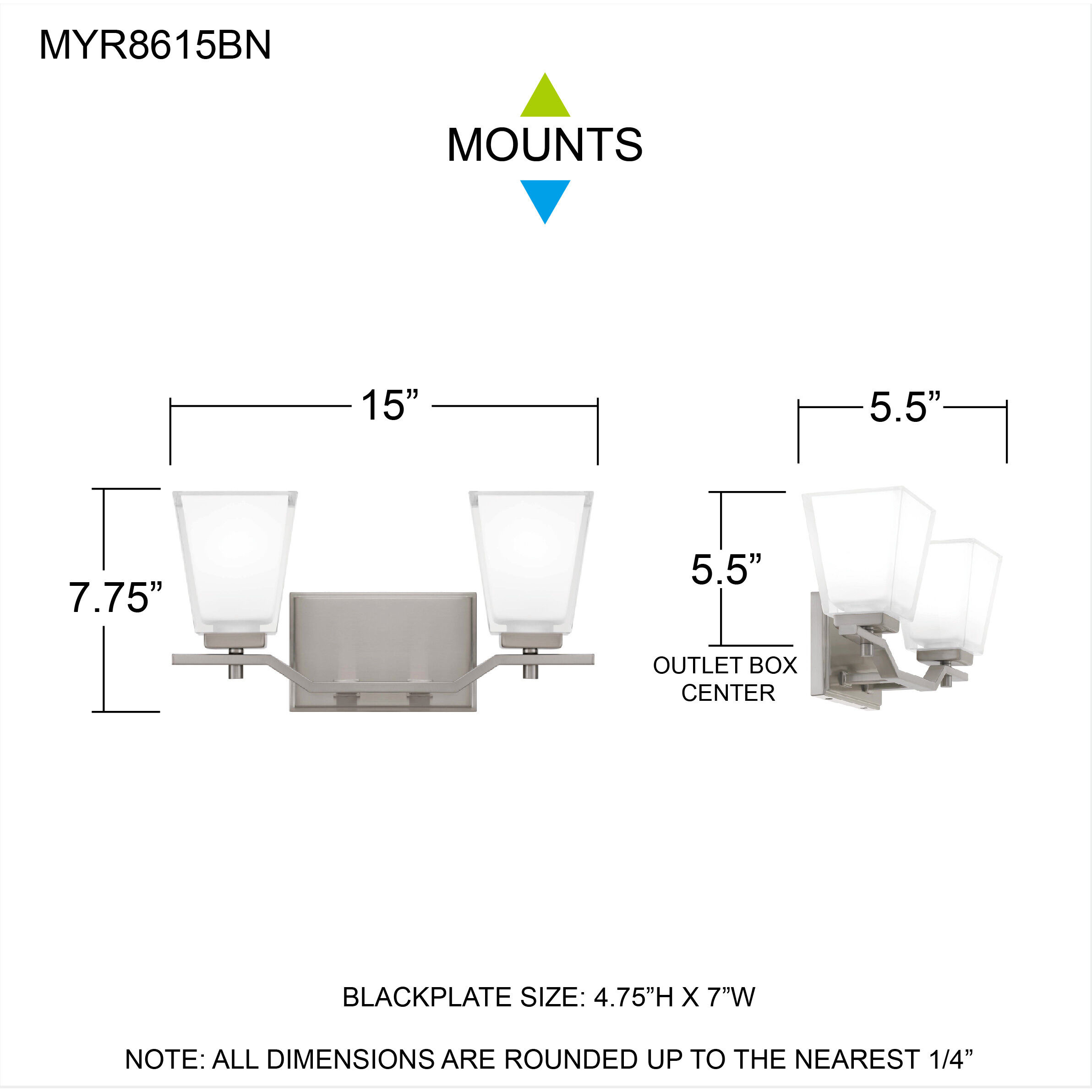 Myra 2 Light 15 inch Brushed Nickel Bath Light Wall Light, Medium