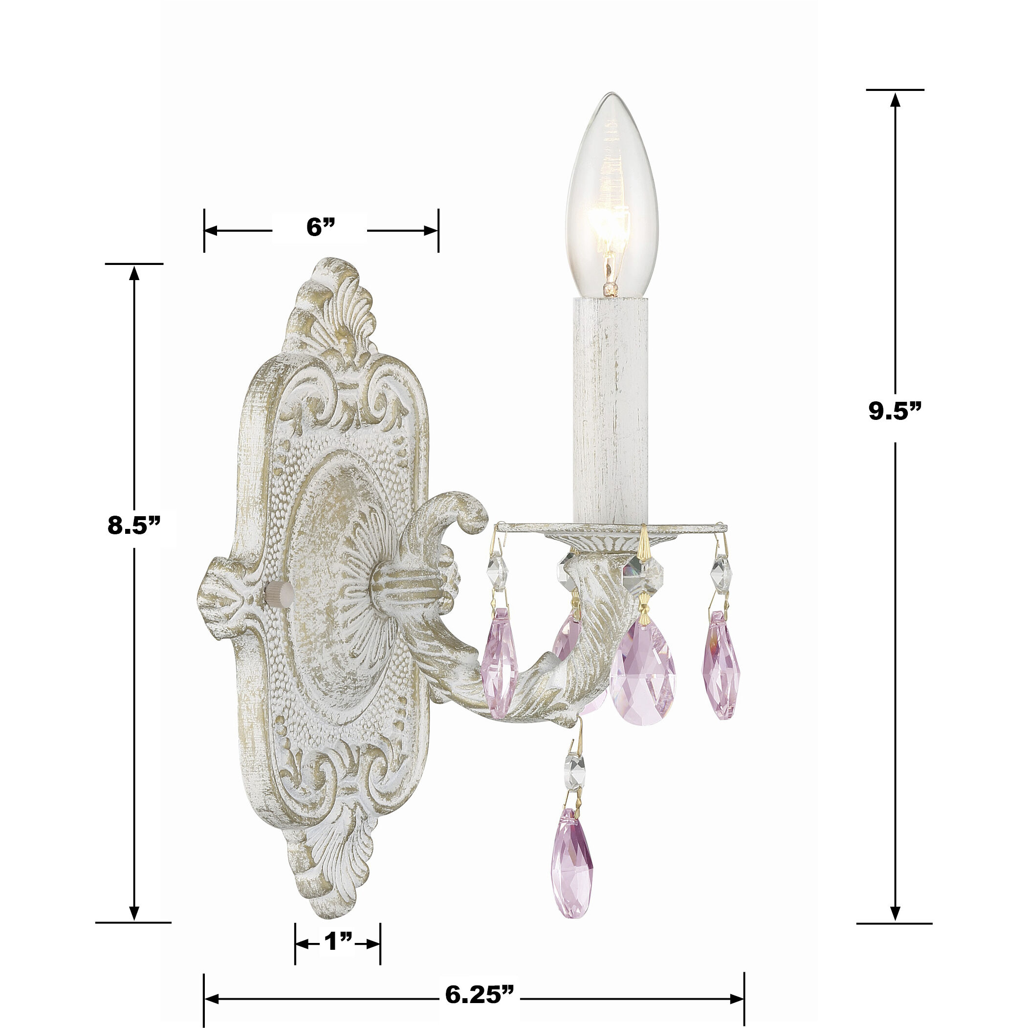 Paris Market Sconce Wall Light in Antique White, Rose Colored Hand Cut
