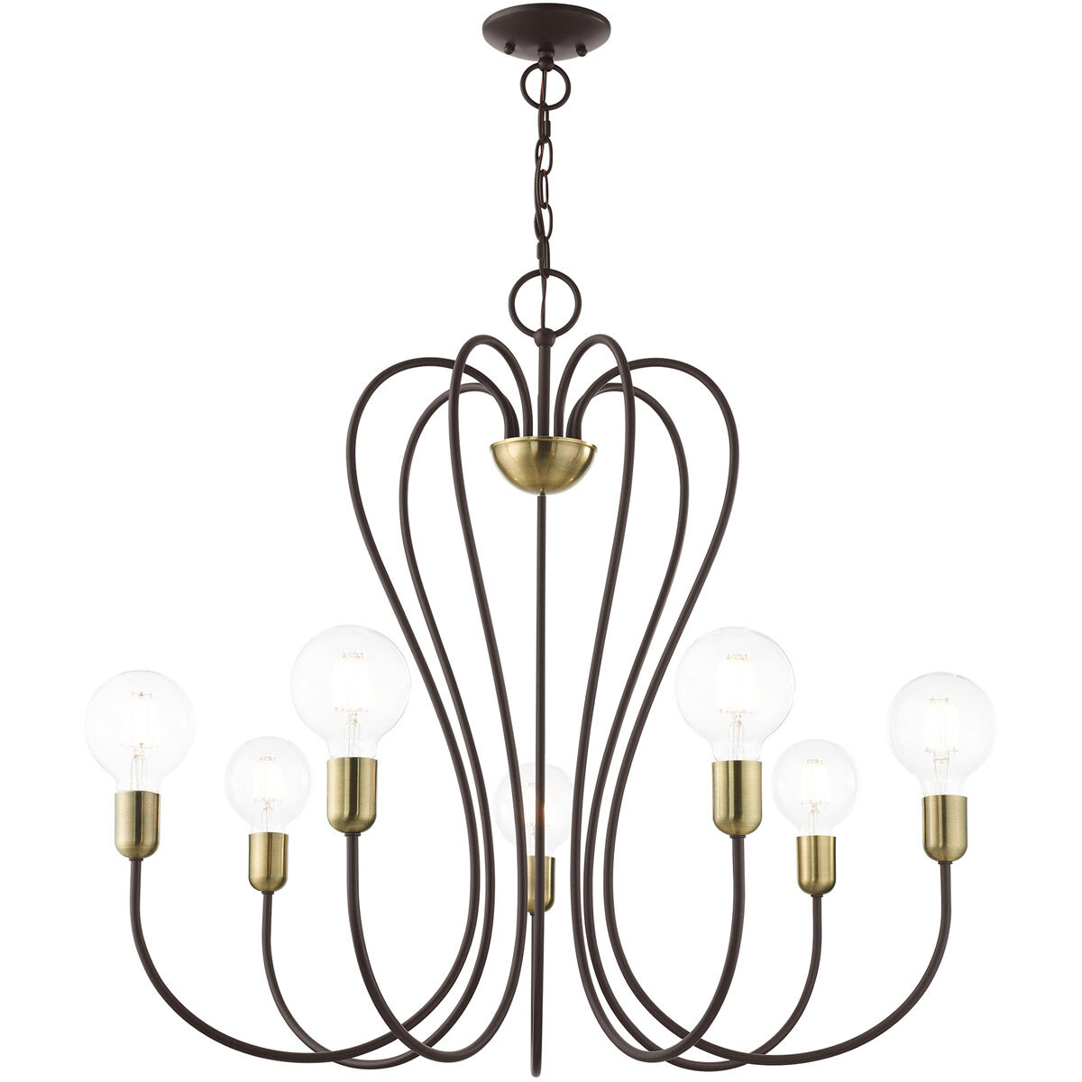 Lucerne 7 Light 30 inch Bronze with Antique Brass Accents Chandelier Ceiling Light