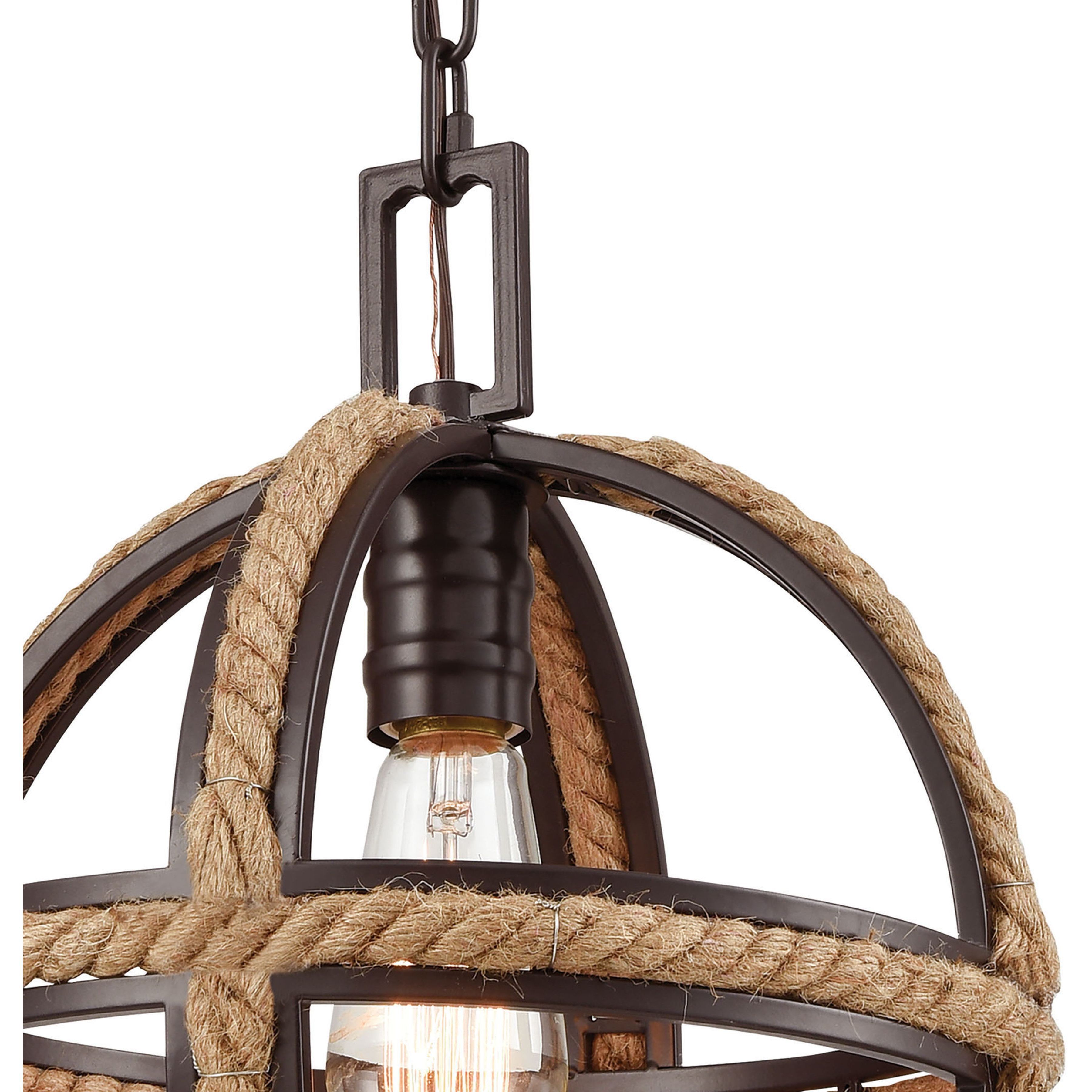 Natural Rope 1 Light 12 inch Oil Rubbed Bronze with Natural Mini Pendant Ceiling Light