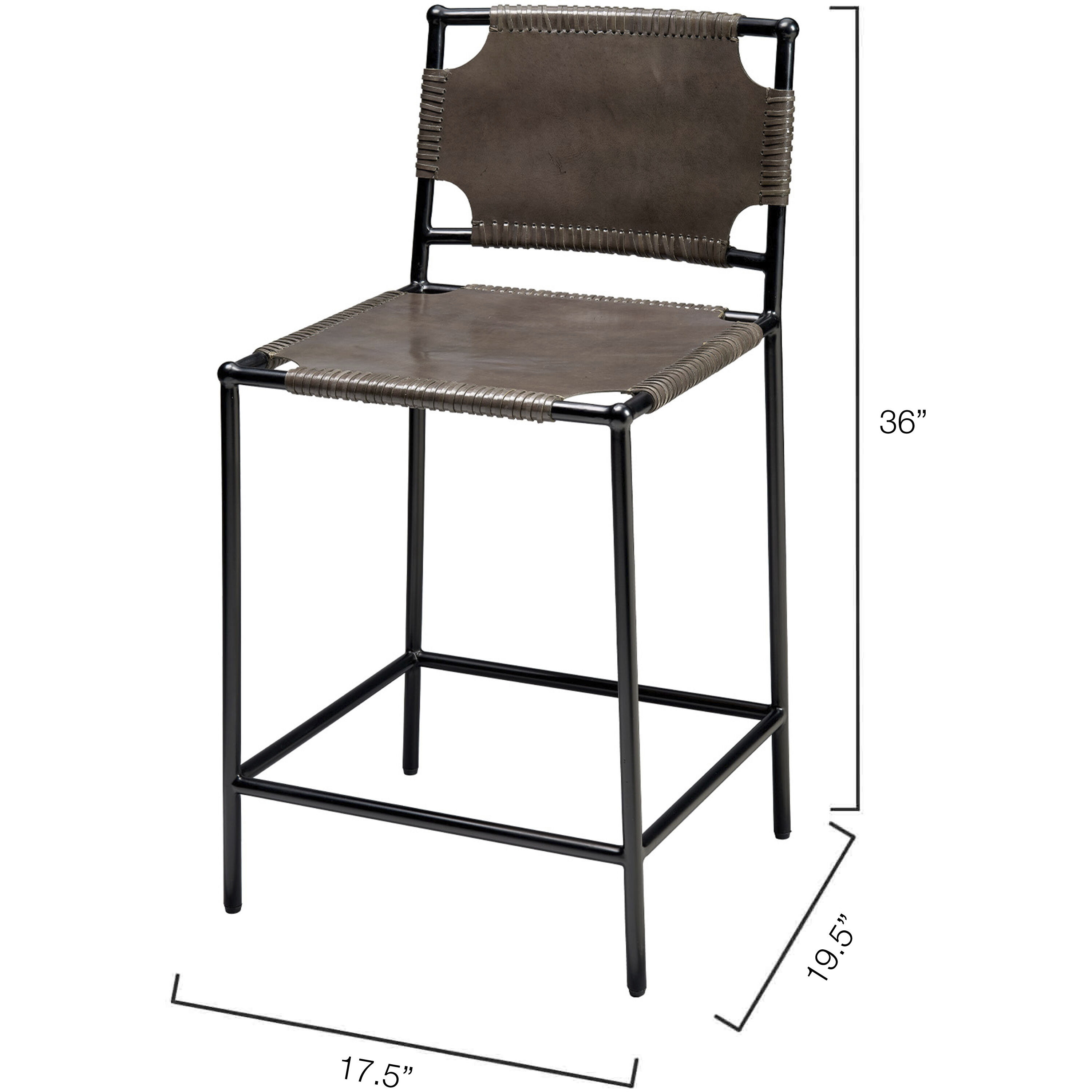 Asher 35 inch Black and Grey Leather Counter Stool