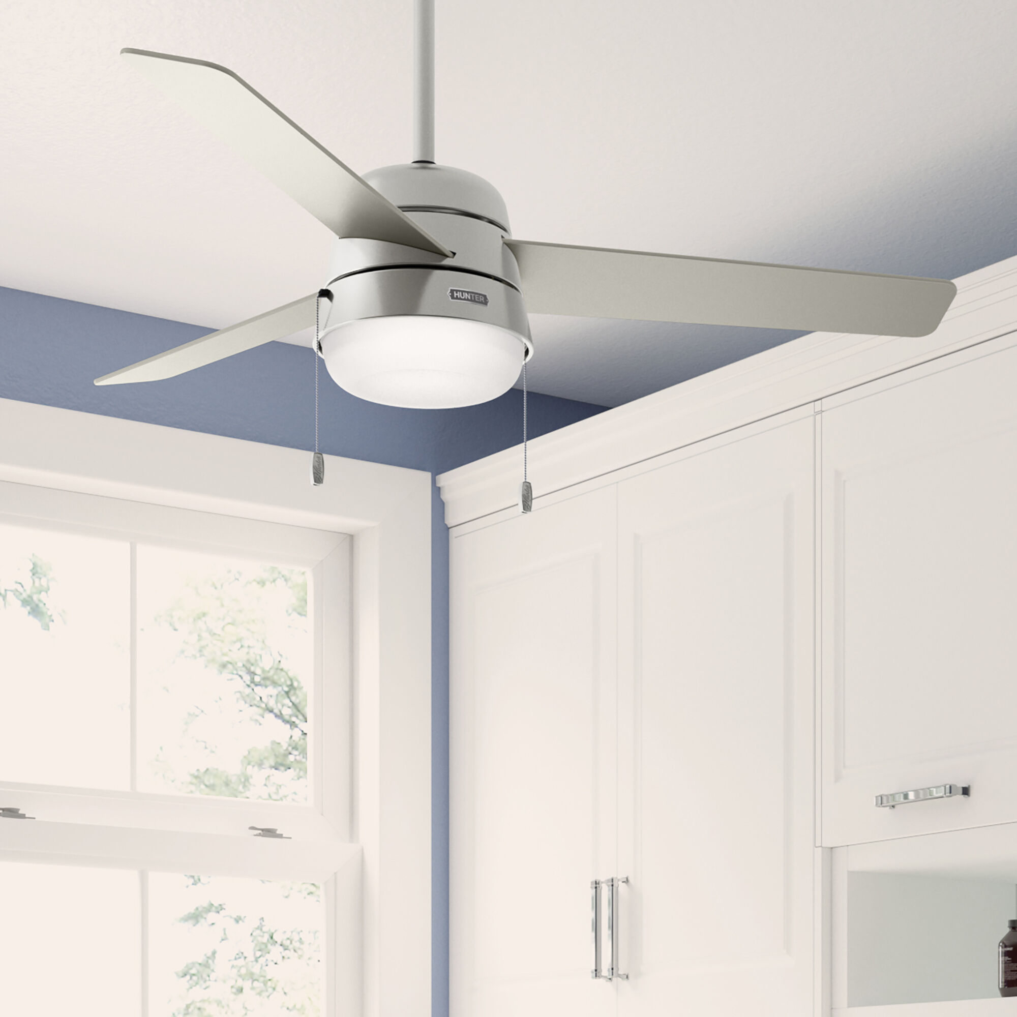 Aker 52 inch Brushed Nickel with Matte Nickel/Light Grey Oak Blades Ceiling Fan