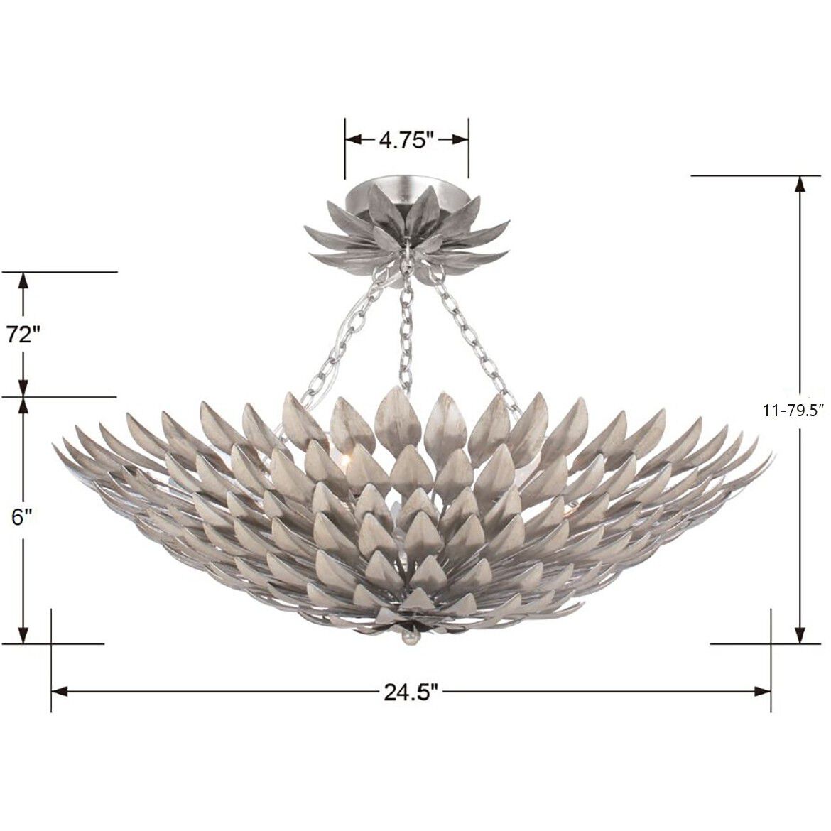 Broche 6 Light 24.5 inch Antique Silver Semi Flush Ceiling Light