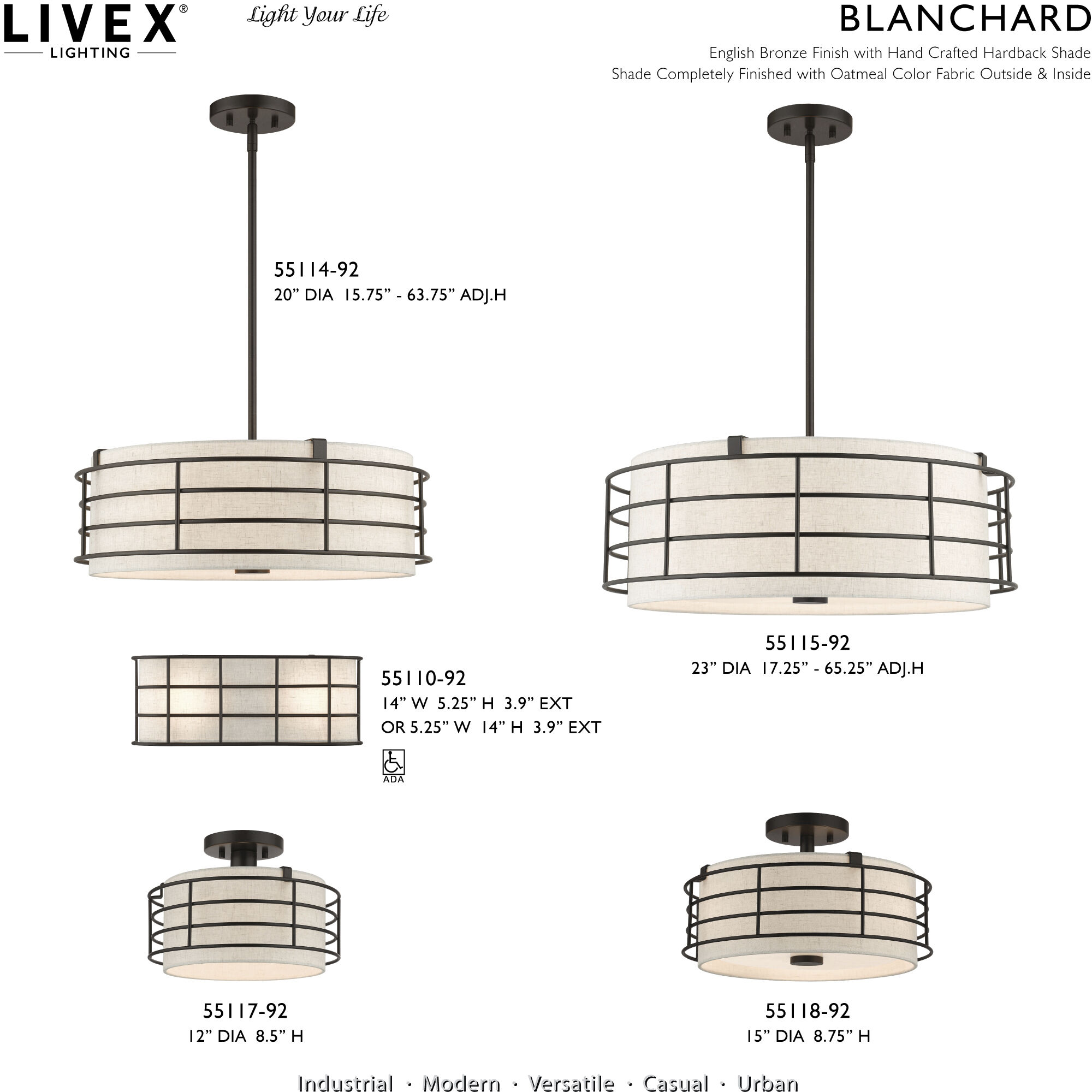 Blanchard 1 Light 12 inch English Bronze Semi Flush Mount Ceiling Light, Medium