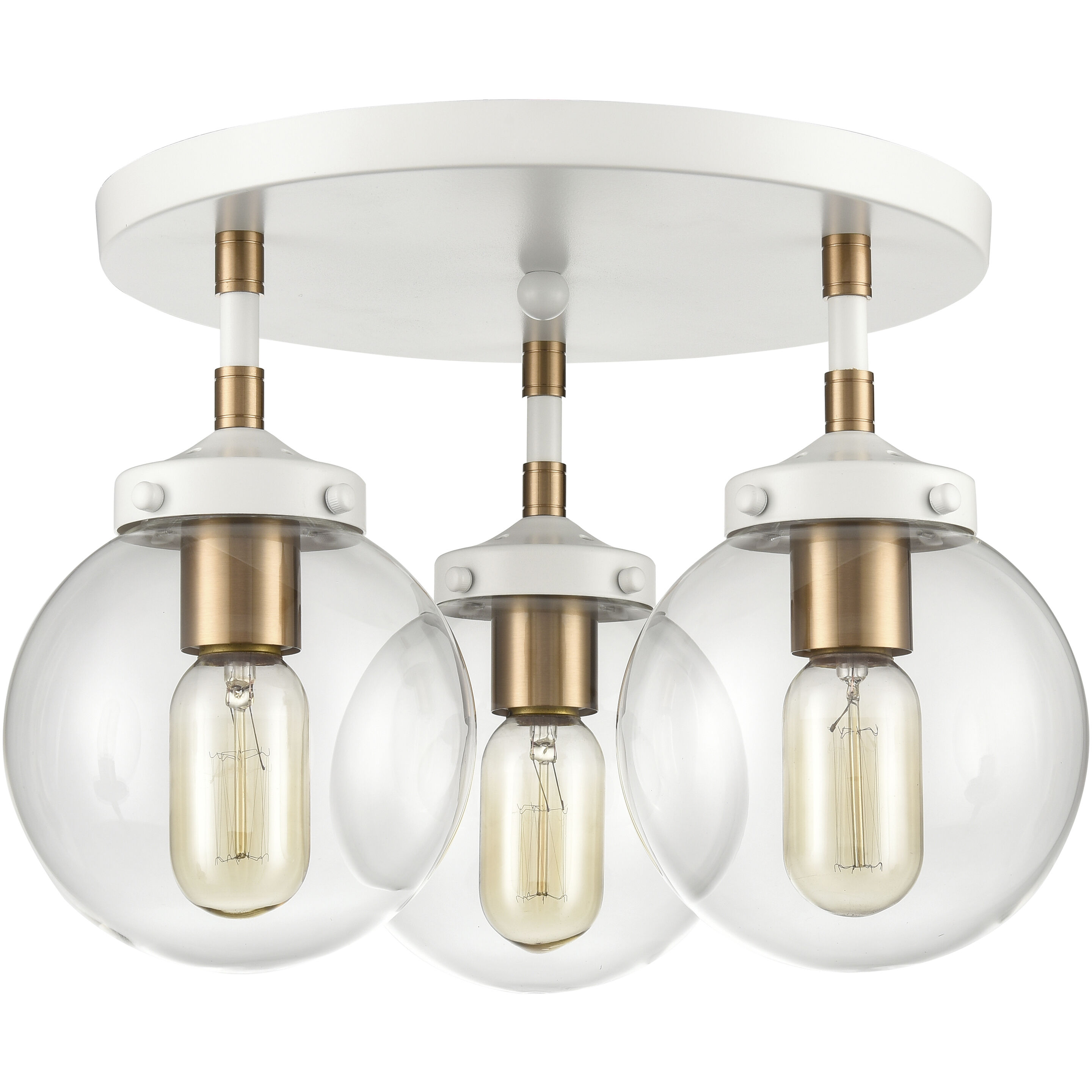 Boudreaux 3 Light 15 inch Matte White with Satin Brass Semi Flush Mount Ceiling Light